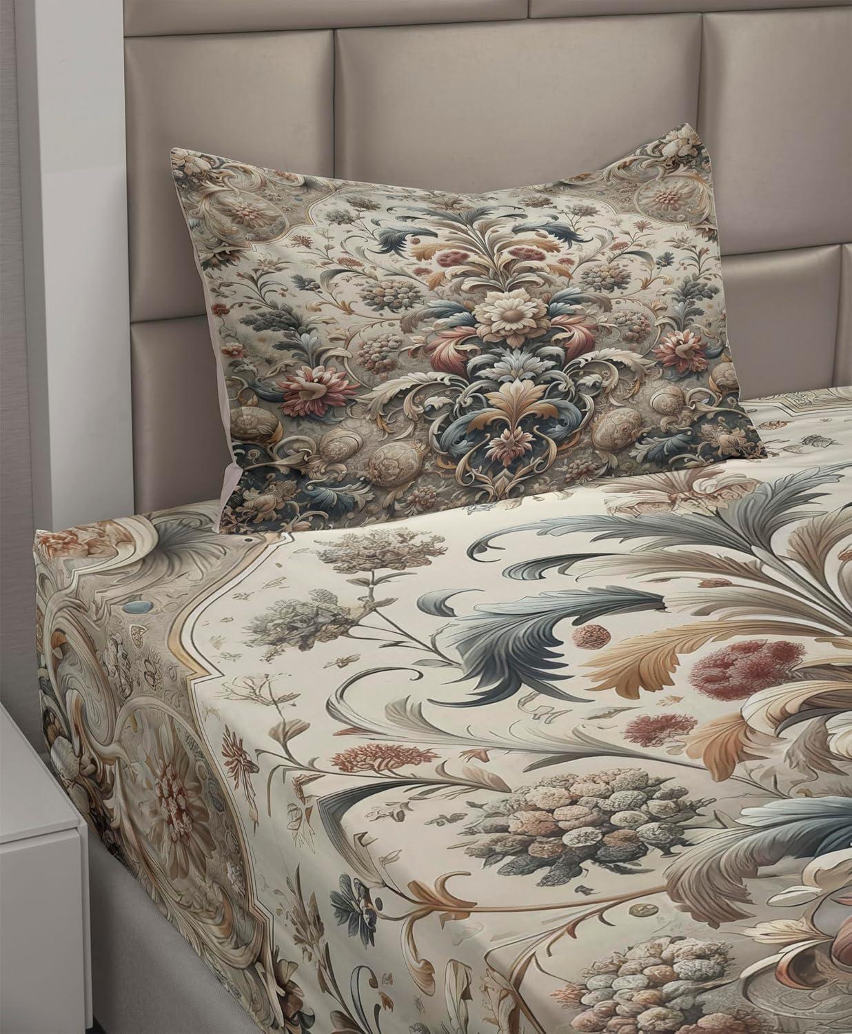 imageAmbesonne Floral Heart Sheet Set Tenderness of Romantic Garden Ivy Branches and Roses Valentines Day Fitted and Flat Sheet with Pillowcase Bedding Accent 3 Piece Set Twin Laurel Green and PinkTan Dark Blue and Pale Ruby