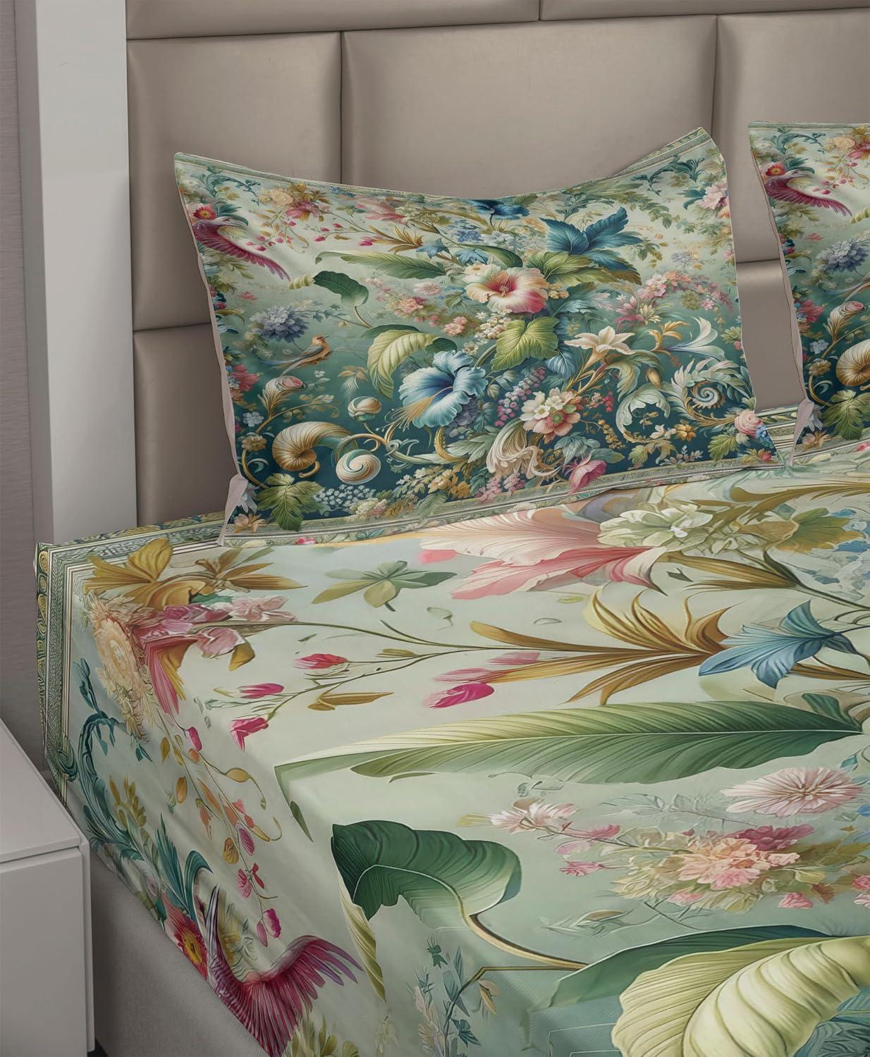imageAmbesonne Floral Heart Sheet Set Tenderness of Romantic Garden Ivy Branches and Roses Valentines Day Fitted and Flat Sheet with Pillowcase Bedding Accent 3 Piece Set Twin Laurel Green and PinkGreen Multicolor