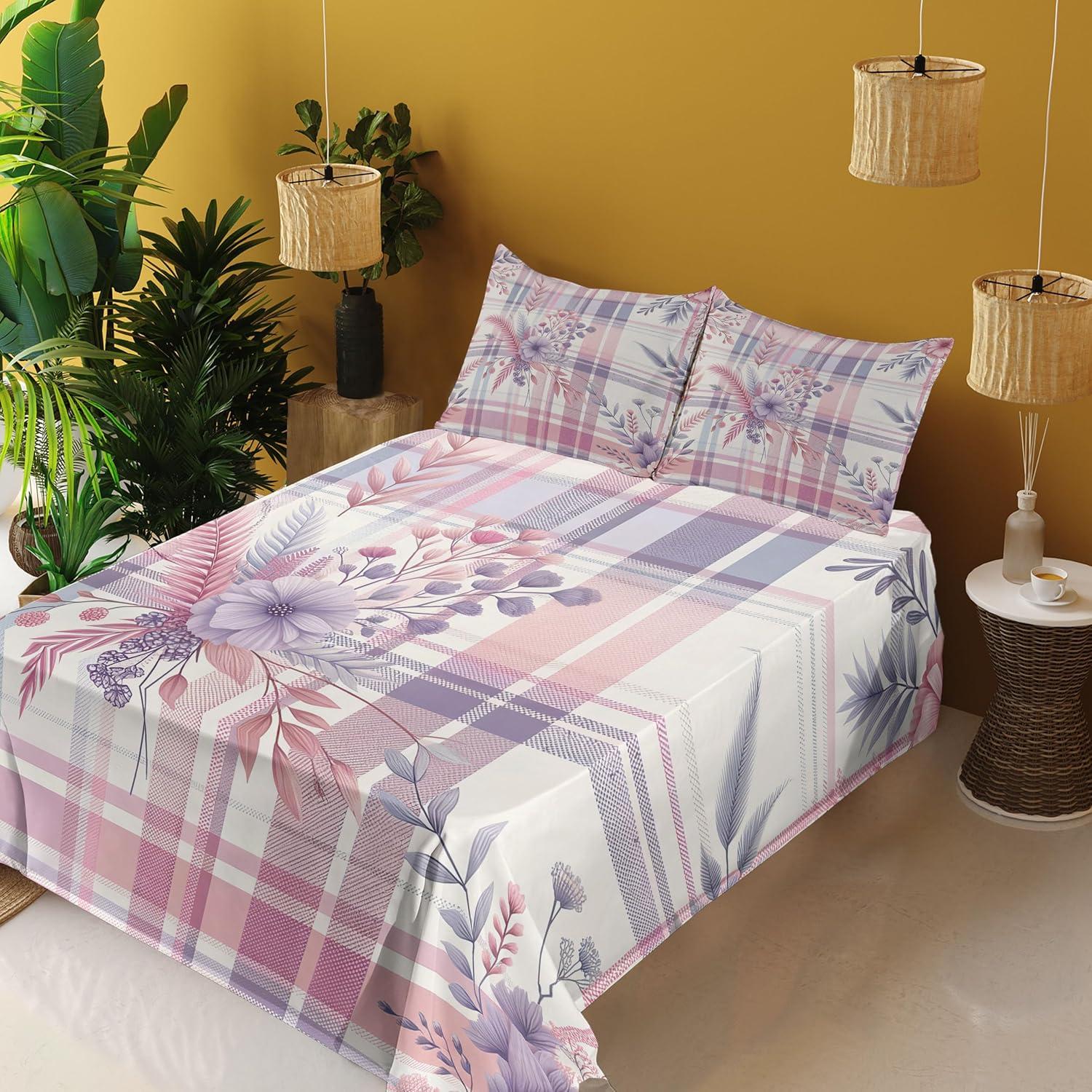 imageAmbesonne Floral Heart Sheet Set Tenderness of Romantic Garden Ivy Branches and Roses Valentines Day Fitted and Flat Sheet with Pillowcase Bedding Accent 3 Piece Set Twin Laurel Green and PinkLilac and Pale Pink