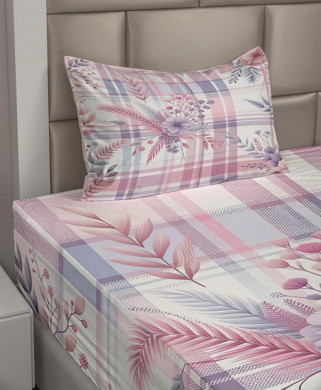 imageAmbesonne Floral Heart Sheet Set Tenderness of Romantic Garden Ivy Branches and Roses Valentines Day Fitted and Flat Sheet with Pillowcase Bedding Accent 3 Piece Set Twin Laurel Green and PinkLilac and Pale Pink