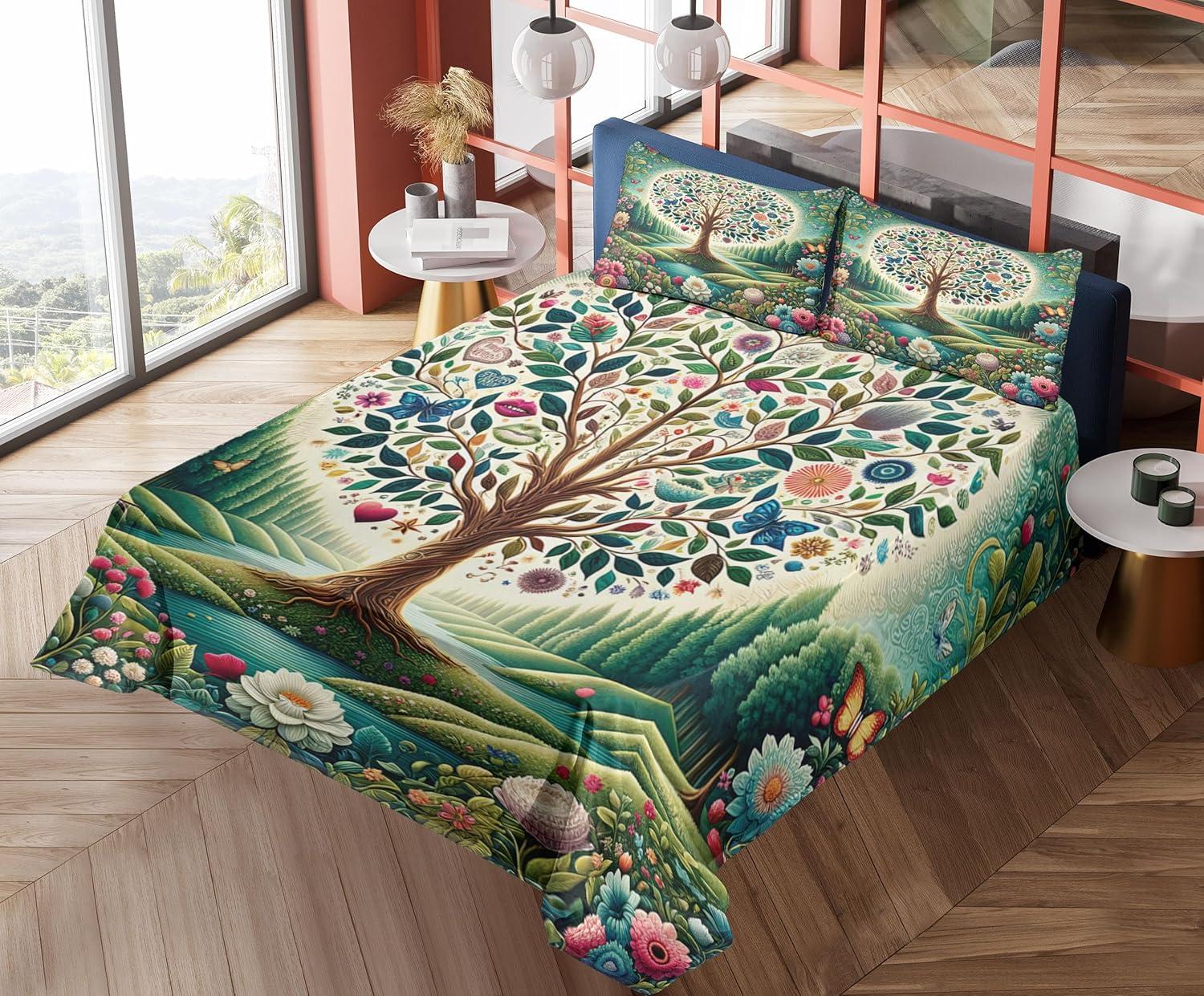 imageAmbesonne Floral Heart Sheet Set Tenderness of Romantic Garden Ivy Branches and Roses Valentines Day Fitted and Flat Sheet with Pillowcase Bedding Accent 3 Piece Set Twin Laurel Green and PinkGreen Blue and Pink