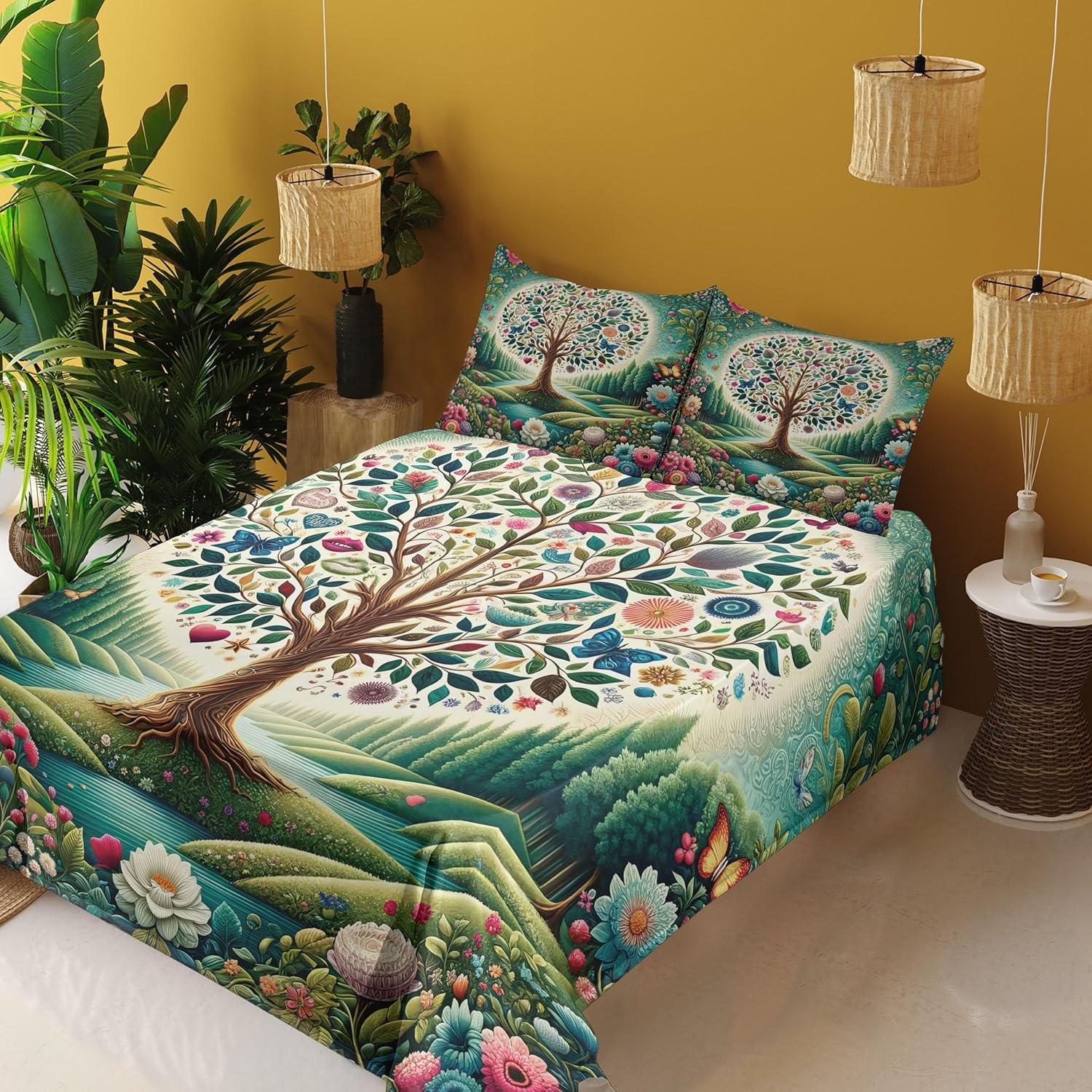 imageAmbesonne Floral Heart Sheet Set Tenderness of Romantic Garden Ivy Branches and Roses Valentines Day Fitted and Flat Sheet with Pillowcase Bedding Accent 3 Piece Set Twin Laurel Green and PinkGreen Blue and Pink