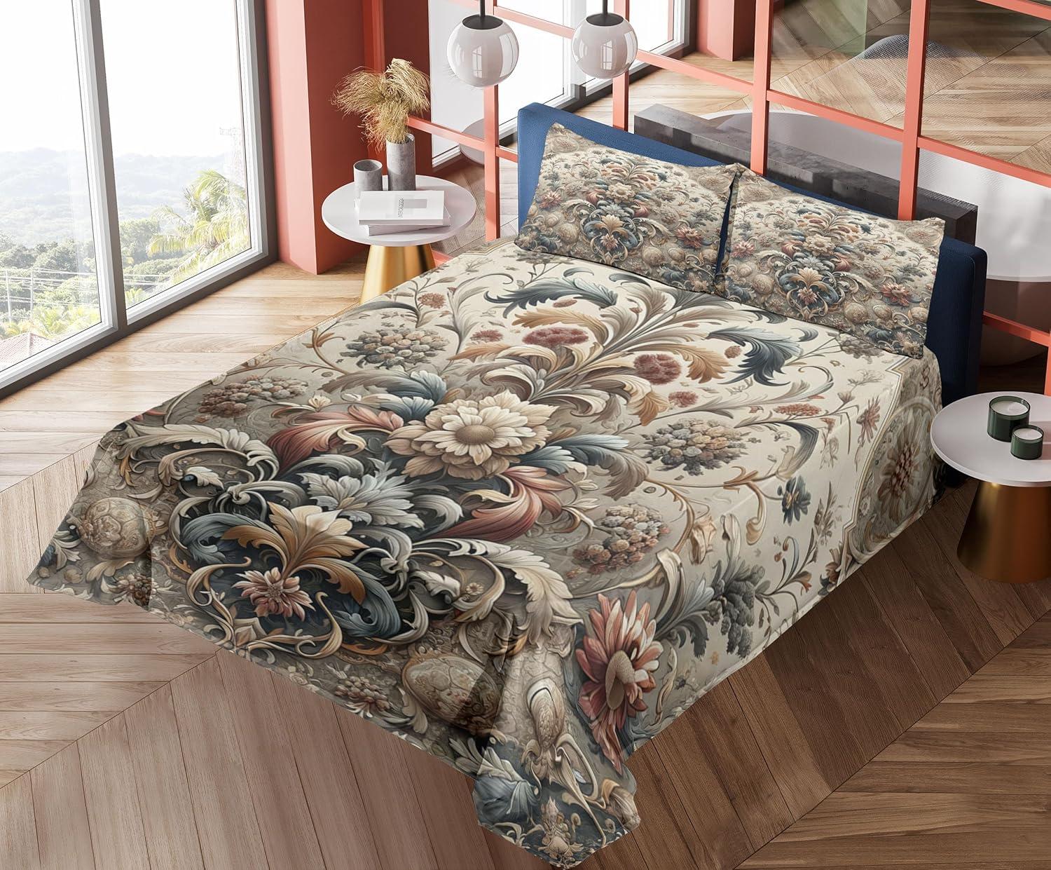 imageAmbesonne Floral Heart Sheet Set Tenderness of Romantic Garden Ivy Branches and Roses Valentines Day Fitted and Flat Sheet with Pillowcase Bedding Accent 3 Piece Set Twin Laurel Green and PinkTan Dark Blue and Pale Ruby