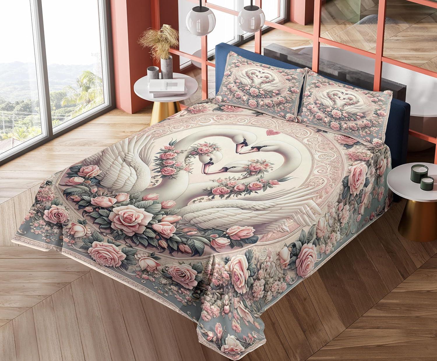 imageAmbesonne Floral Heart Sheet Set Tenderness of Romantic Garden Ivy Branches and Roses Valentines Day Fitted and Flat Sheet with Pillowcase Bedding Accent 3 Piece Set Twin Laurel Green and PinkPale Pink Pale Cadet Blue