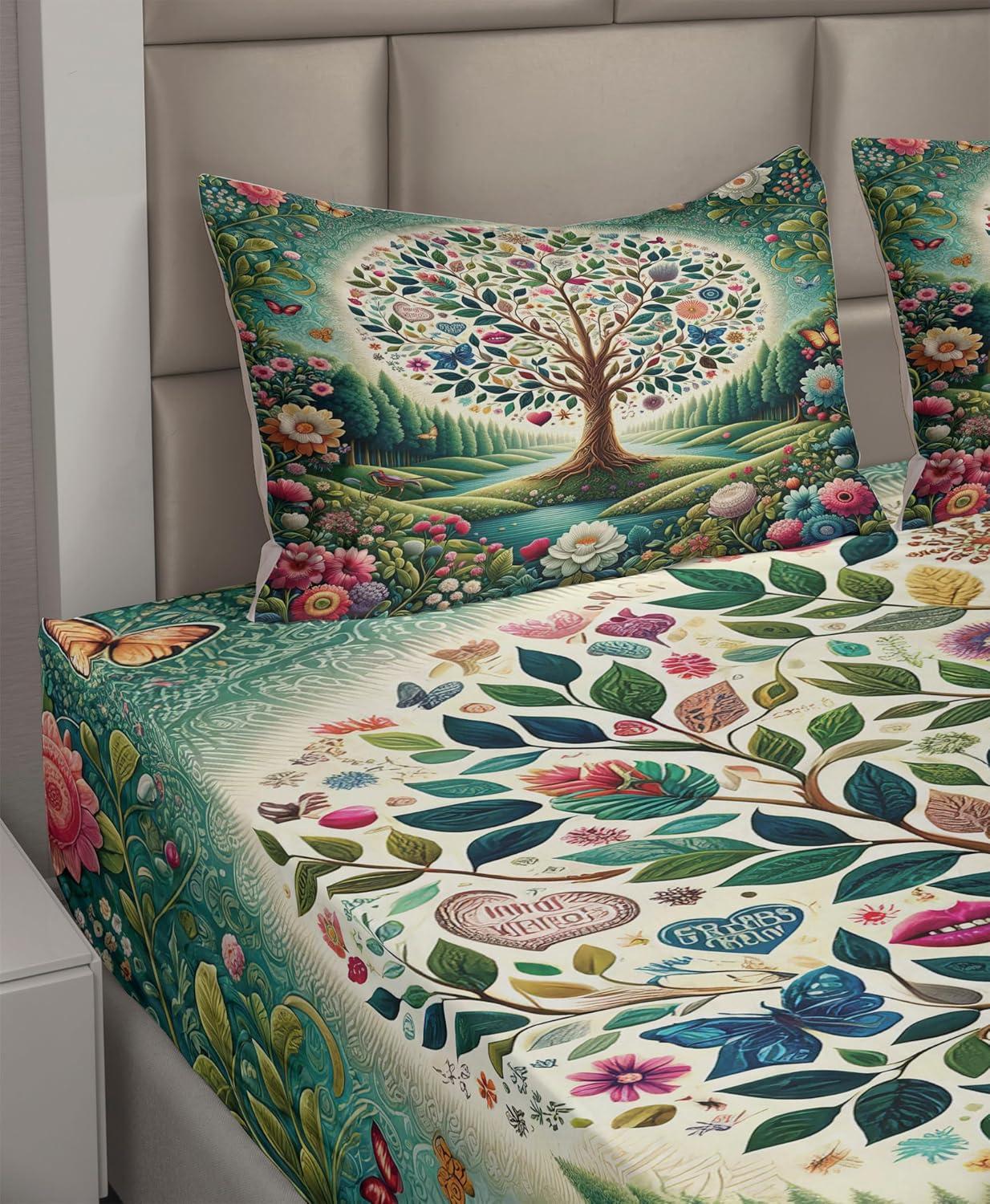 imageAmbesonne Floral Heart Sheet Set Tenderness of Romantic Garden Ivy Branches and Roses Valentines Day Fitted and Flat Sheet with Pillowcase Bedding Accent 3 Piece Set Twin Laurel Green and PinkGreen Blue and Pink