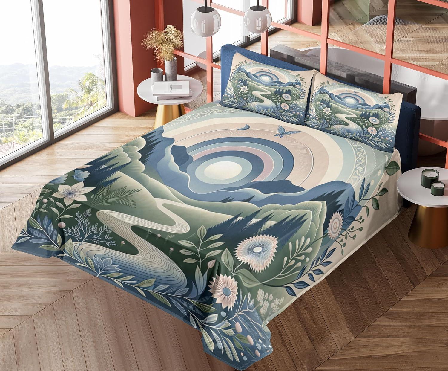 imageAmbesonne Floral Heart Sheet Set Tenderness of Romantic Garden Ivy Branches and Roses Valentines Day Fitted and Flat Sheet with Pillowcase Bedding Accent 3 Piece Set Twin Laurel Green and PinkSlate Blue Reseda Green