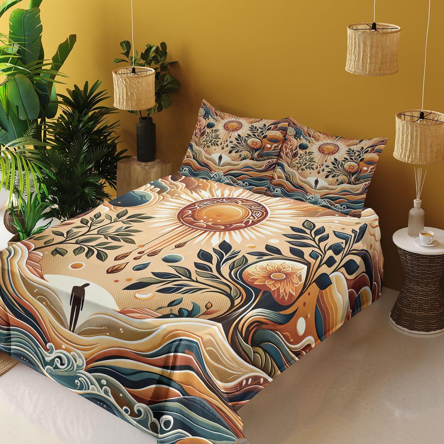 imageAmbesonne Floral Heart Sheet Set Tenderness of Romantic Garden Ivy Branches and Roses Valentines Day Fitted and Flat Sheet with Pillowcase Bedding Accent 3 Piece Set Twin Laurel Green and PinkPale Brown Petrol Blue