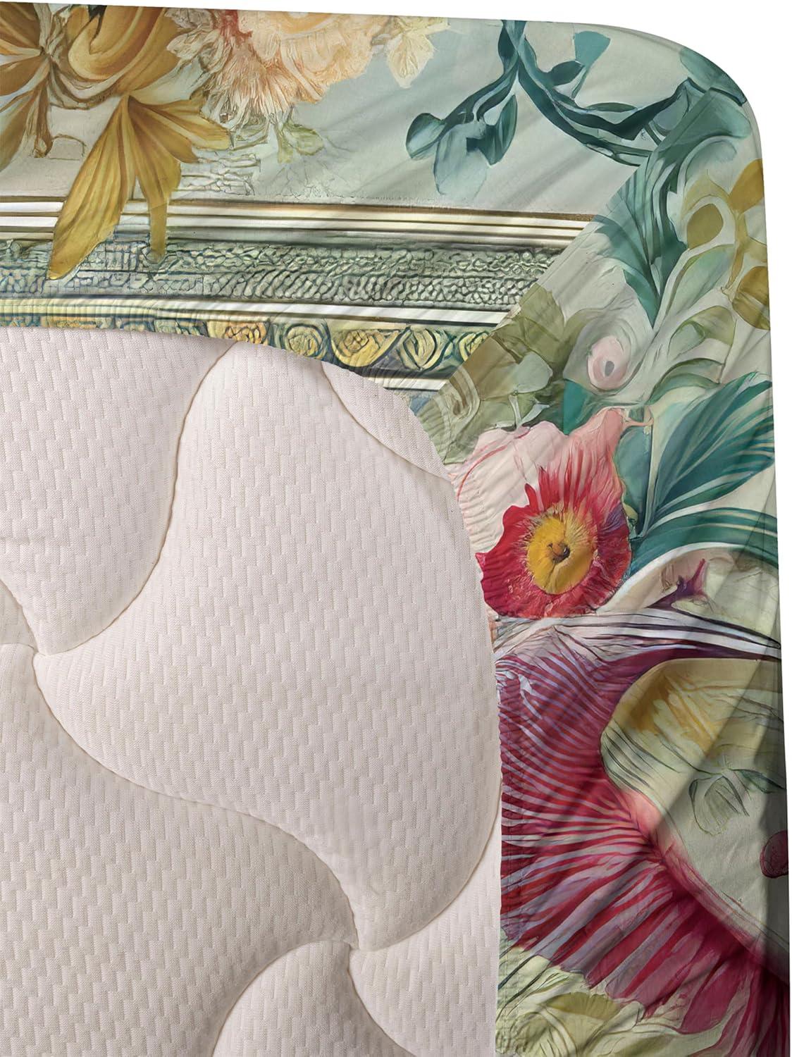 imageAmbesonne Floral Heart Sheet Set Tenderness of Romantic Garden Ivy Branches and Roses Valentines Day Fitted and Flat Sheet with Pillowcase Bedding Accent 3 Piece Set Twin Laurel Green and PinkGreen Multicolor