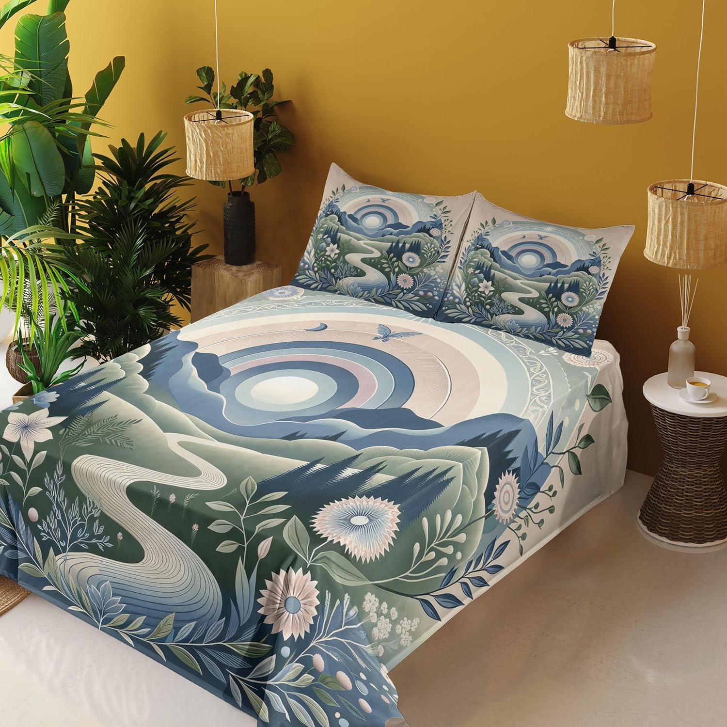 imageAmbesonne Floral Heart Sheet Set Tenderness of Romantic Garden Ivy Branches and Roses Valentines Day Fitted and Flat Sheet with Pillowcase Bedding Accent 3 Piece Set Twin Laurel Green and PinkSlate Blue Reseda Green