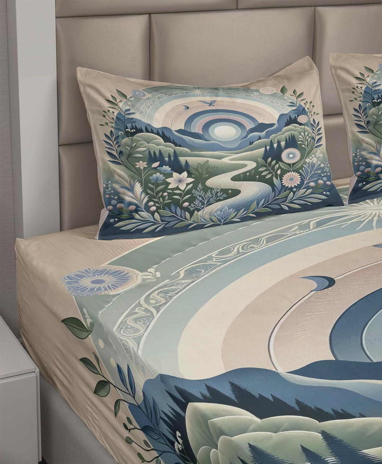 imageAmbesonne Floral Heart Sheet Set Tenderness of Romantic Garden Ivy Branches and Roses Valentines Day Fitted and Flat Sheet with Pillowcase Bedding Accent 3 Piece Set Twin Laurel Green and PinkSlate Blue Reseda Green