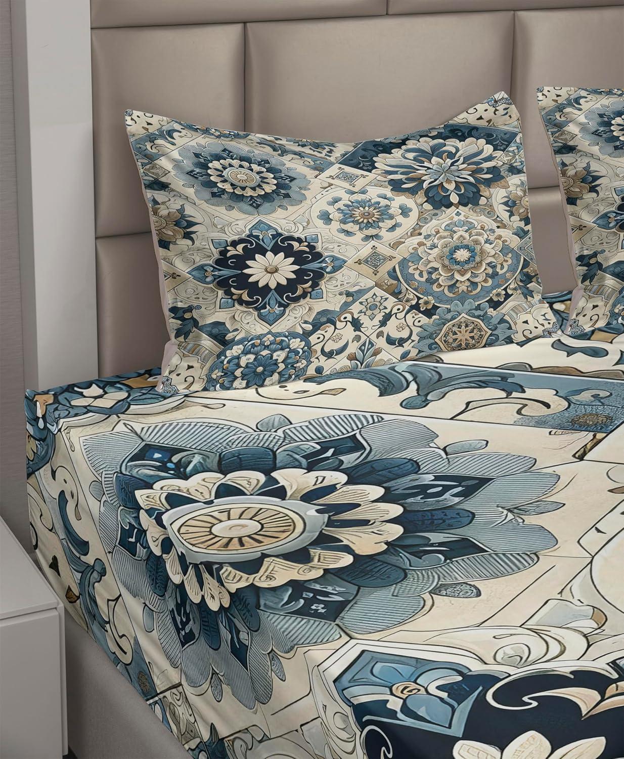 imageAmbesonne Floral Heart Sheet Set Tenderness of Romantic Garden Ivy Branches and Roses Valentines Day Fitted and Flat Sheet with Pillowcase Bedding Accent 3 Piece Set Twin Laurel Green and PinkOff White Cadet Blue