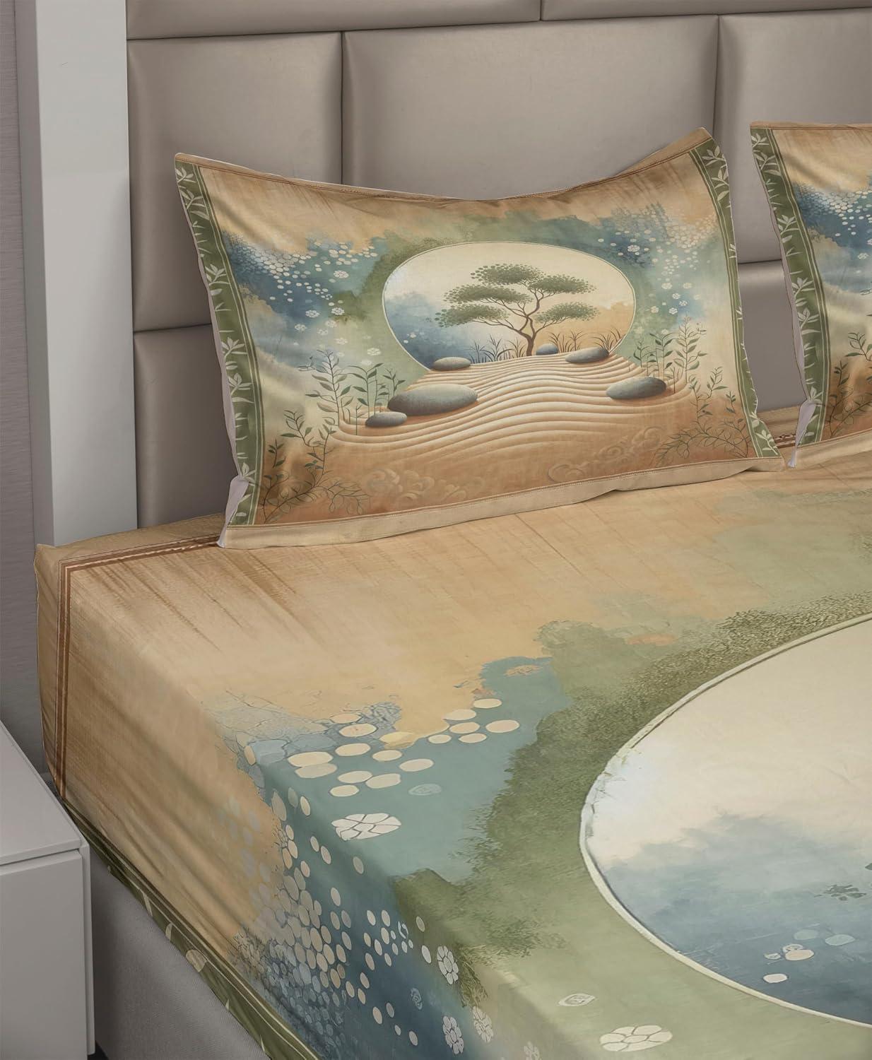 imageAmbesonne Floral Heart Sheet Set Tenderness of Romantic Garden Ivy Branches and Roses Valentines Day Fitted and Flat Sheet with Pillowcase Bedding Accent 3 Piece Set Twin Laurel Green and PinkCamel Reseda Green Blue
