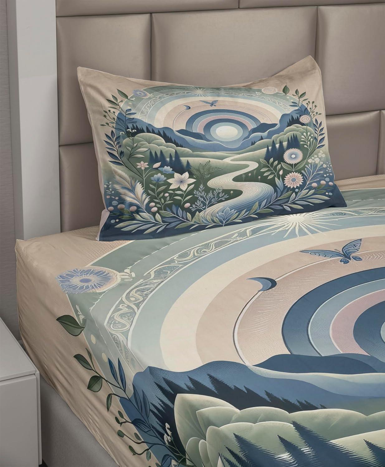 imageAmbesonne Floral Heart Sheet Set Tenderness of Romantic Garden Ivy Branches and Roses Valentines Day Fitted and Flat Sheet with Pillowcase Bedding Accent 3 Piece Set Twin Laurel Green and PinkSlate Blue Reseda Green