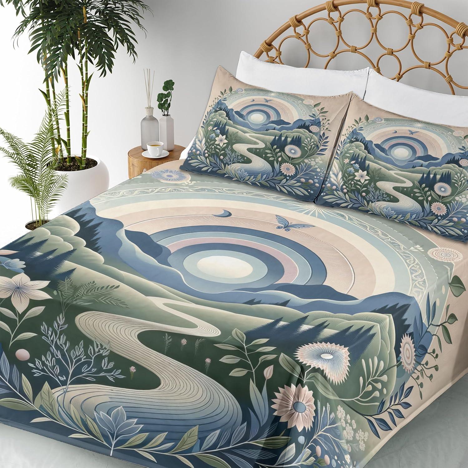 imageAmbesonne Floral Heart Sheet Set Tenderness of Romantic Garden Ivy Branches and Roses Valentines Day Fitted and Flat Sheet with Pillowcase Bedding Accent 3 Piece Set Twin Laurel Green and PinkSlate Blue Reseda Green