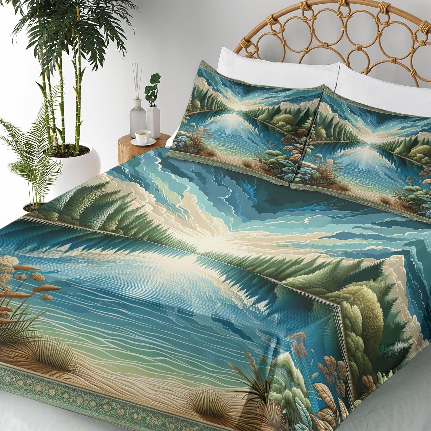 imageAmbesonne Floral Heart Sheet Set Tenderness of Romantic Garden Ivy Branches and Roses Valentines Day Fitted and Flat Sheet with Pillowcase Bedding Accent 3 Piece Set Twin Laurel Green and PinkGreen Blue
