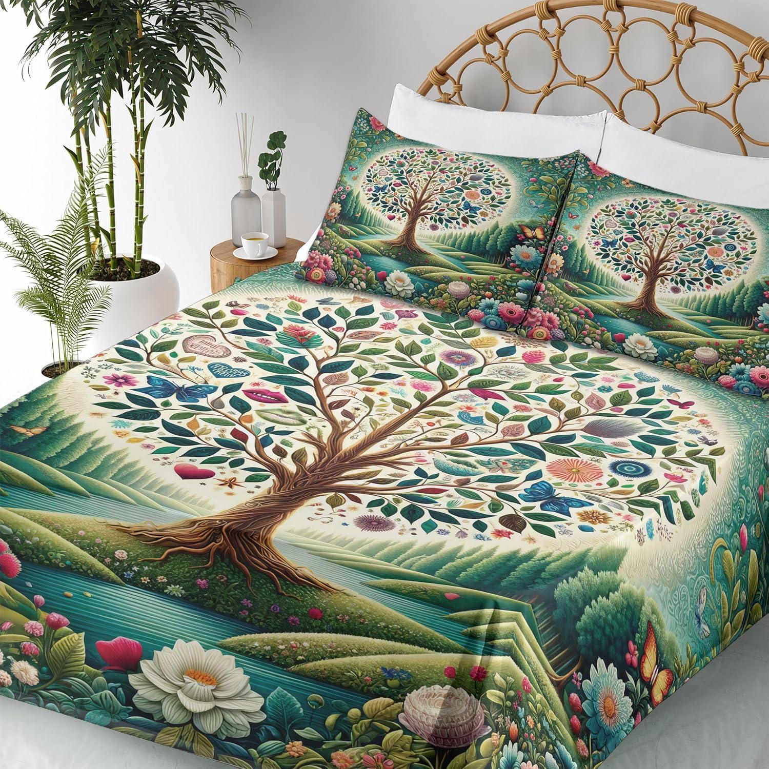 imageAmbesonne Floral Heart Sheet Set Tenderness of Romantic Garden Ivy Branches and Roses Valentines Day Fitted and Flat Sheet with Pillowcase Bedding Accent 3 Piece Set Twin Laurel Green and PinkGreen Blue and Pink