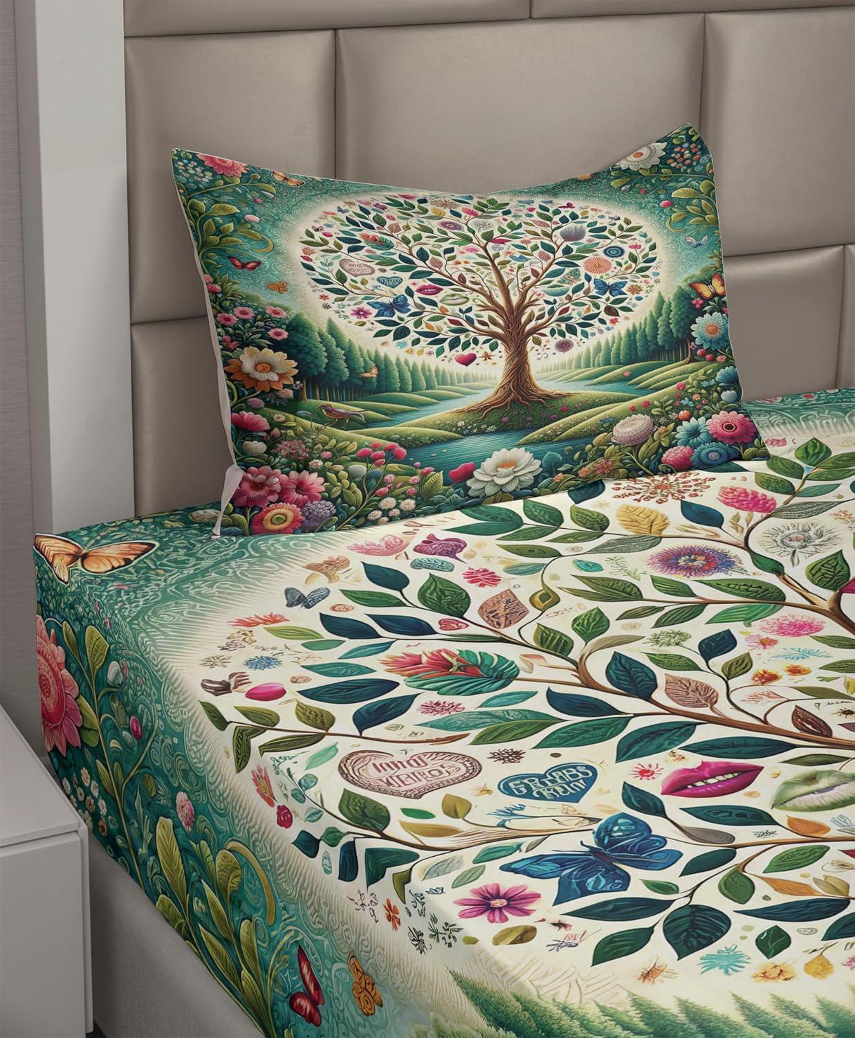 imageAmbesonne Floral Heart Sheet Set Tenderness of Romantic Garden Ivy Branches and Roses Valentines Day Fitted and Flat Sheet with Pillowcase Bedding Accent 3 Piece Set Twin Laurel Green and PinkGreen Blue and Pink