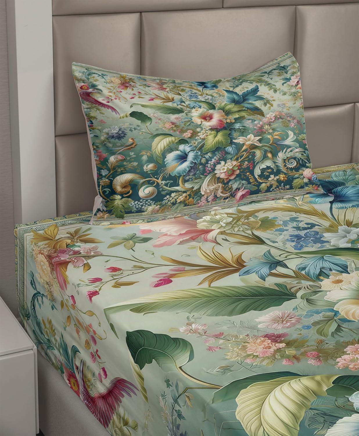 imageAmbesonne Floral Heart Sheet Set Tenderness of Romantic Garden Ivy Branches and Roses Valentines Day Fitted and Flat Sheet with Pillowcase Bedding Accent 3 Piece Set Twin Laurel Green and PinkGreen Multicolor