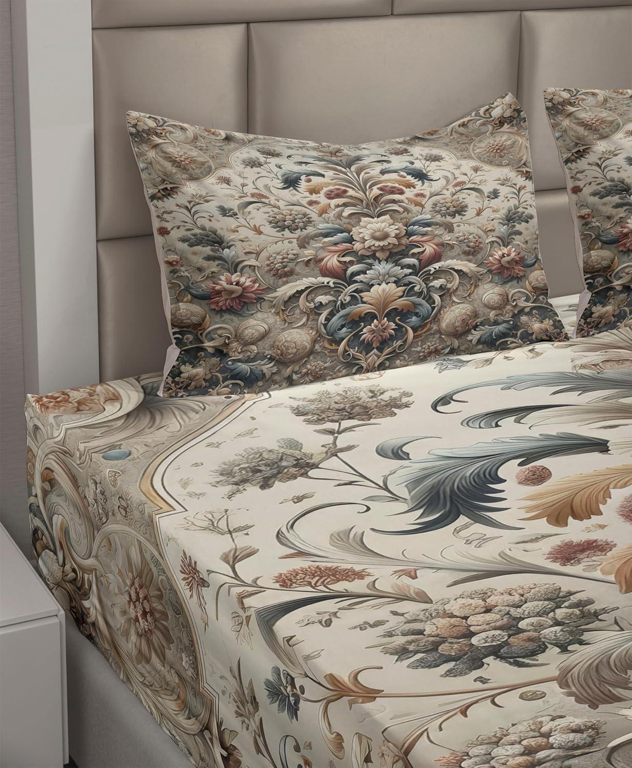 imageAmbesonne Floral Heart Sheet Set Tenderness of Romantic Garden Ivy Branches and Roses Valentines Day Fitted and Flat Sheet with Pillowcase Bedding Accent 3 Piece Set Twin Laurel Green and PinkTan Dark Blue and Pale Ruby