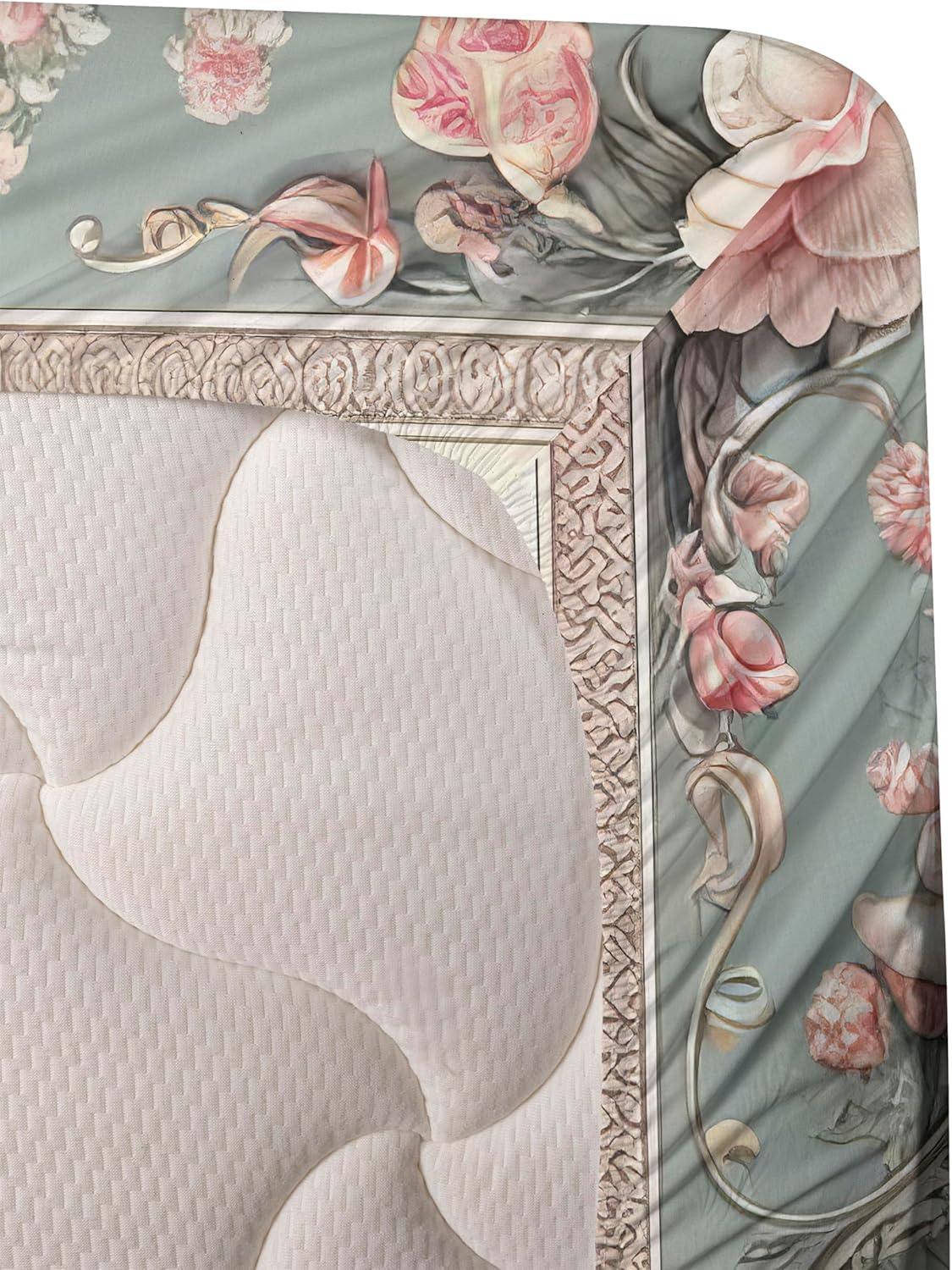 imageAmbesonne Floral Heart Sheet Set Tenderness of Romantic Garden Ivy Branches and Roses Valentines Day Fitted and Flat Sheet with Pillowcase Bedding Accent 3 Piece Set Twin Laurel Green and PinkPale Pink Pale Cadet Blue