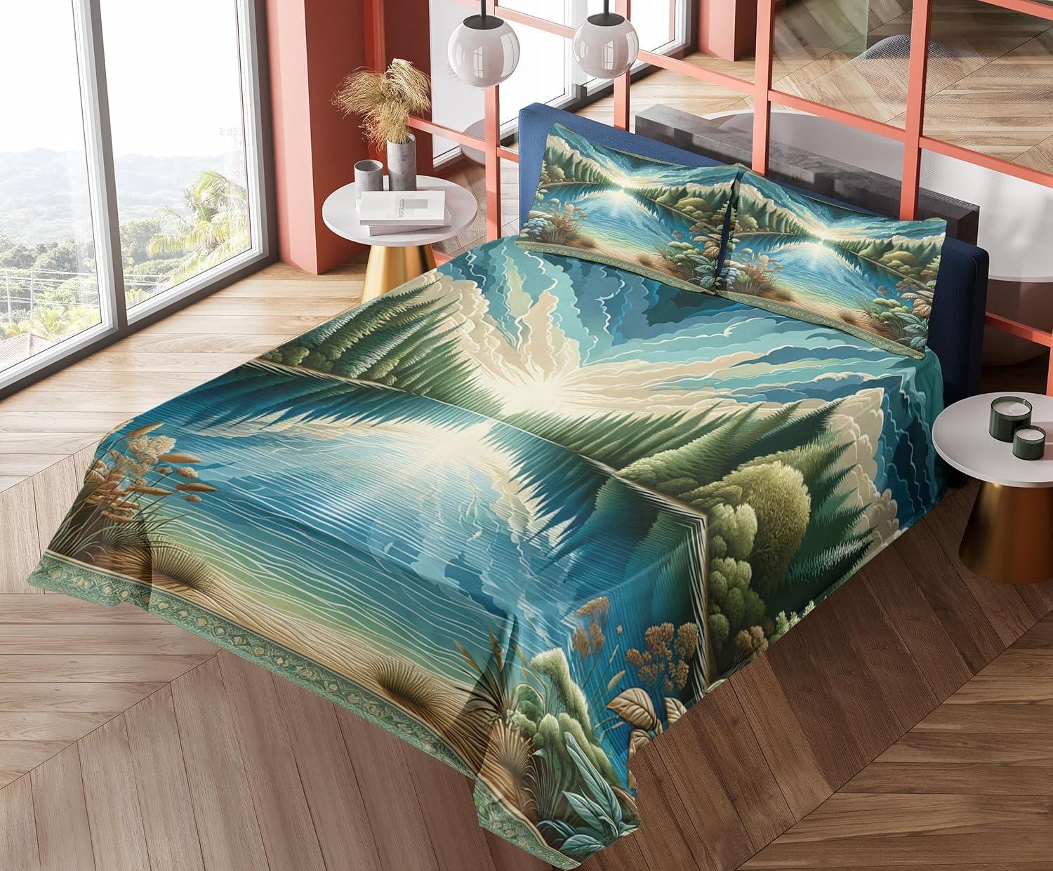 imageAmbesonne Floral Heart Sheet Set Tenderness of Romantic Garden Ivy Branches and Roses Valentines Day Fitted and Flat Sheet with Pillowcase Bedding Accent 3 Piece Set Twin Laurel Green and PinkGreen Blue
