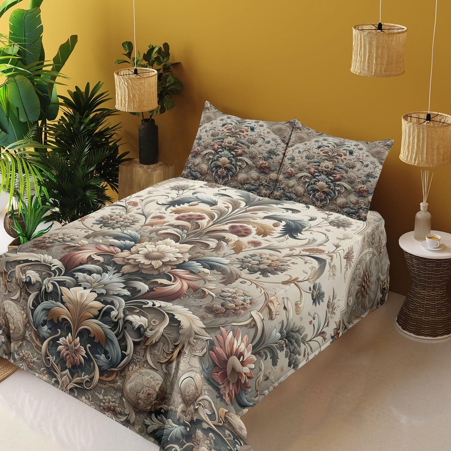 imageAmbesonne Floral Heart Sheet Set Tenderness of Romantic Garden Ivy Branches and Roses Valentines Day Fitted and Flat Sheet with Pillowcase Bedding Accent 3 Piece Set Twin Laurel Green and PinkTan Dark Blue and Pale Ruby