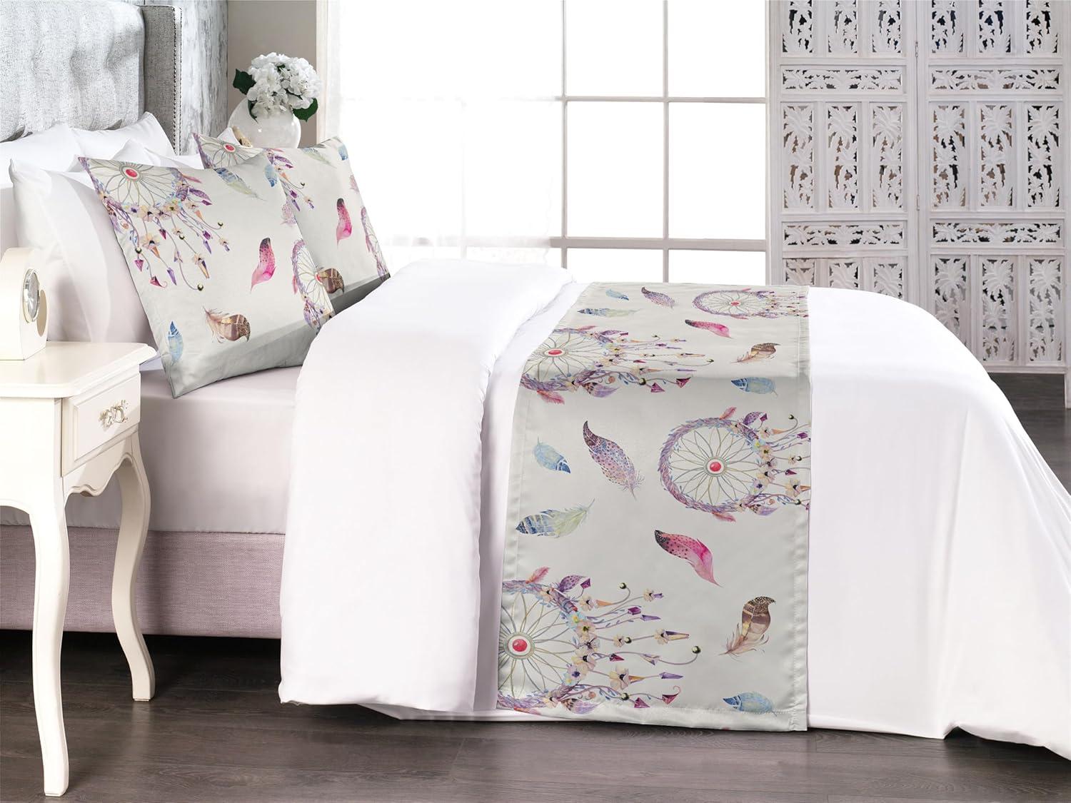 imageAmbesonne Garden Bed Runner Set Flowers Watercolor Splashes Valentine Romantic Theme Illustration Decorative Bedding Scarf and a Pillow Sham for Hotels Homes Twin Dark Pink Coral and BlushDried Rose and Ceil Blue