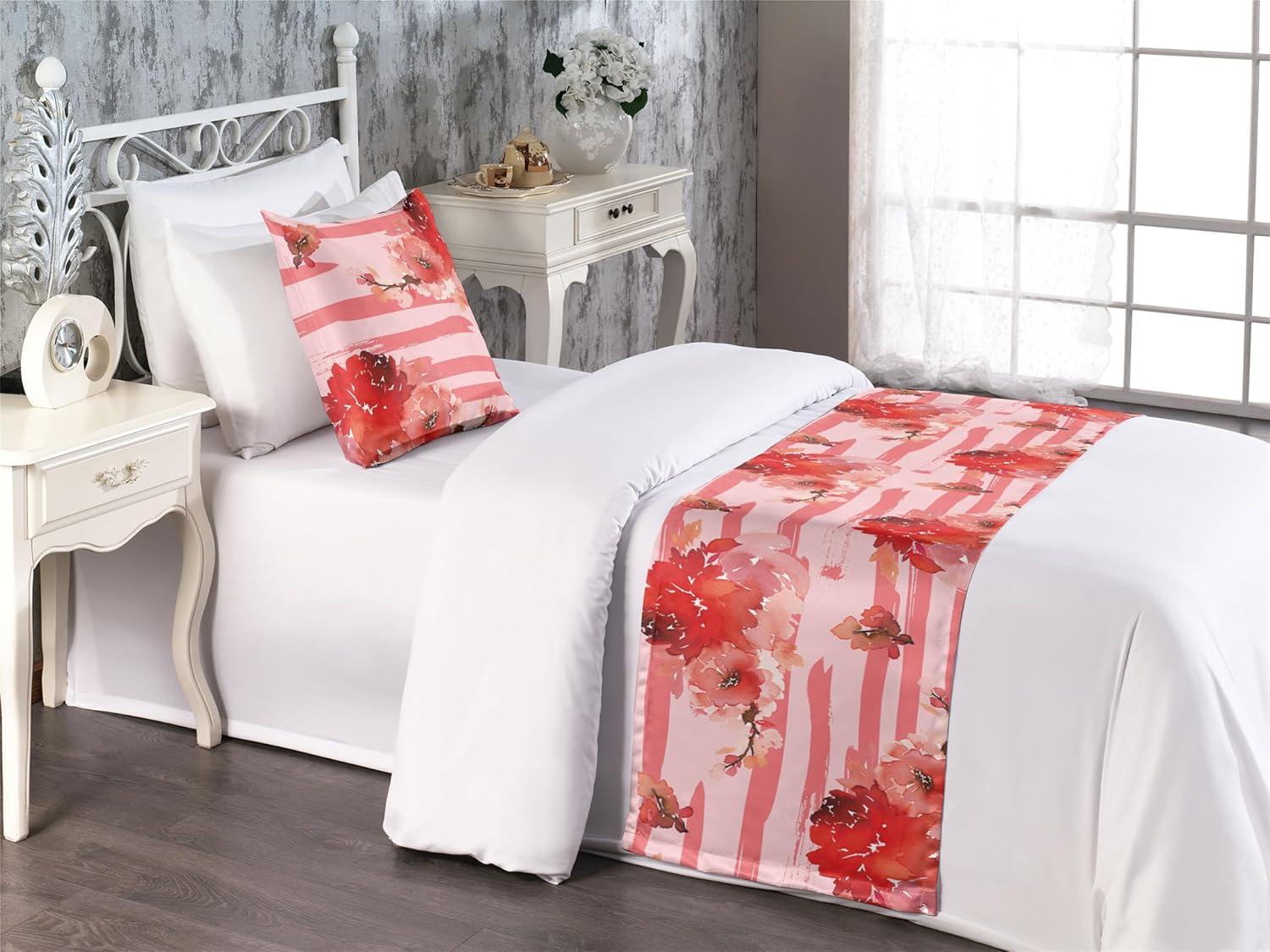 imageAmbesonne Garden Bed Runner Set Flowers Watercolor Splashes Valentine Romantic Theme Illustration Decorative Bedding Scarf and a Pillow Sham for Hotels Homes Twin Dark Pink Coral and BlushDark Pink Coral and Blush