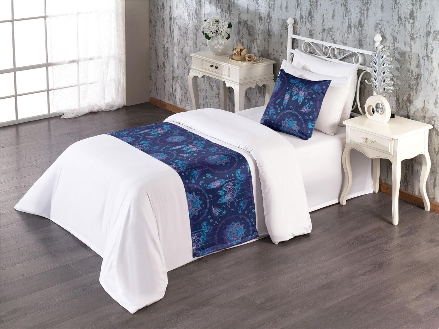 imageAmbesonne Garden Bed Runner Set Flowers Watercolor Splashes Valentine Romantic Theme Illustration Decorative Bedding Scarf and a Pillow Sham for Hotels Homes Twin Dark Pink Coral and BlushSky Blue and Dark Purple