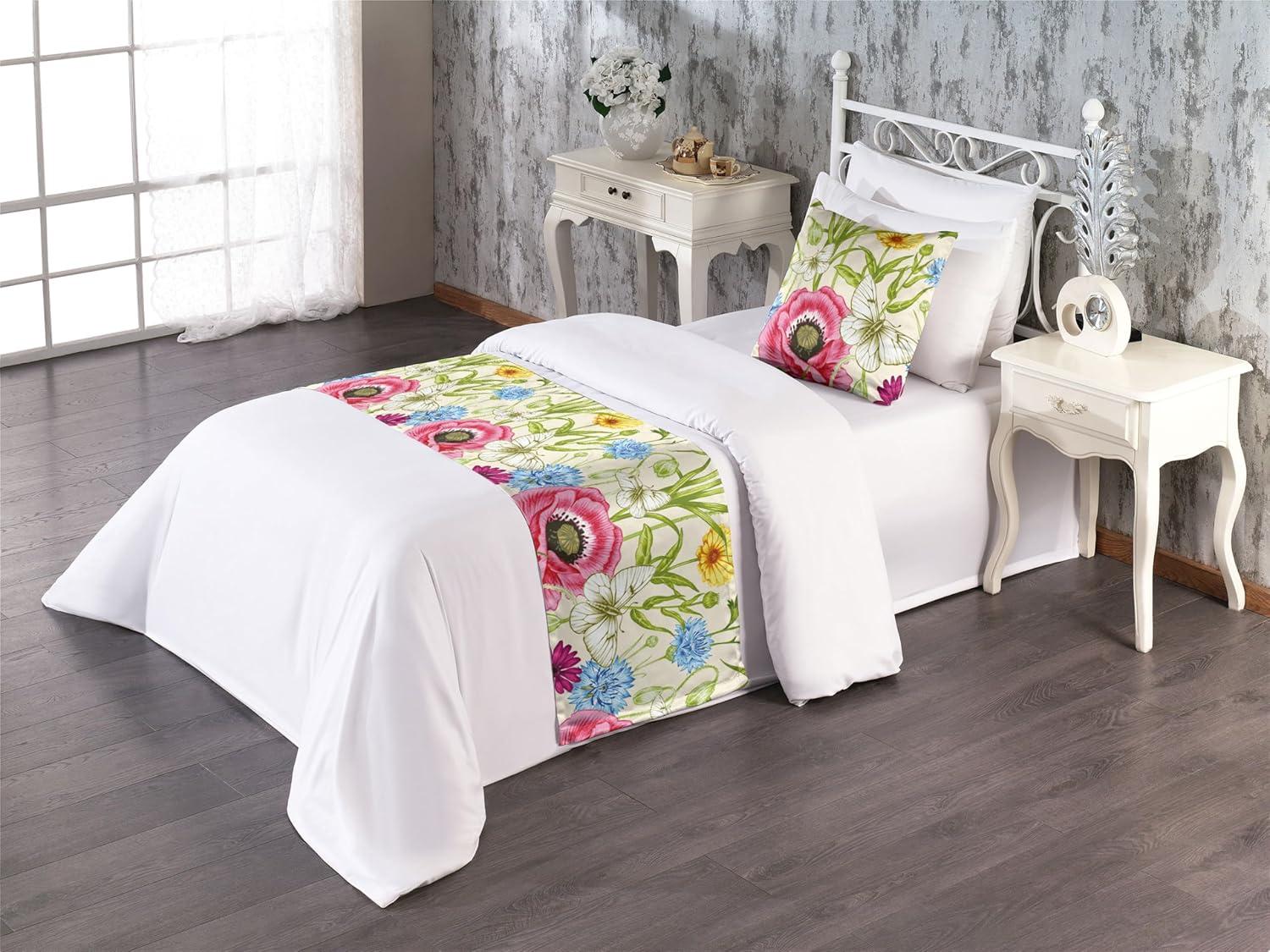imageAmbesonne Garden Bed Runner Set Flowers Watercolor Splashes Valentine Romantic Theme Illustration Decorative Bedding Scarf and a Pillow Sham for Hotels Homes Twin Dark Pink Coral and BlushApple Green and Dark Pink