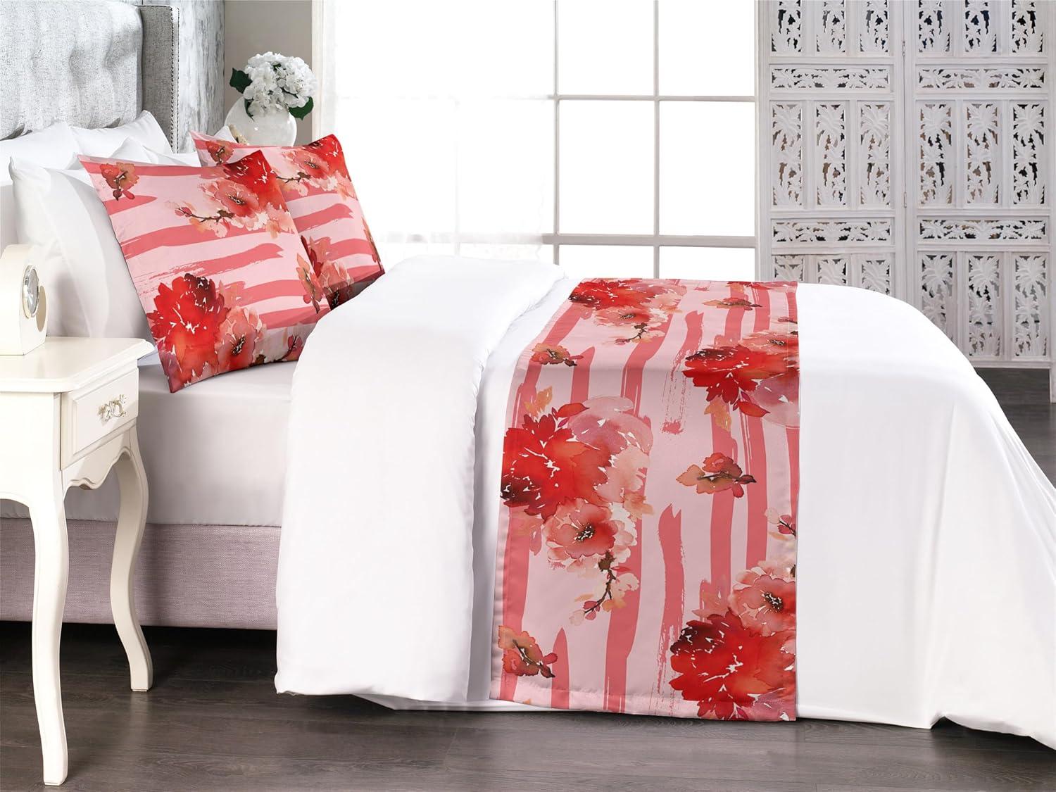 imageAmbesonne Garden Bed Runner Set Flowers Watercolor Splashes Valentine Romantic Theme Illustration Decorative Bedding Scarf and a Pillow Sham for Hotels Homes Twin Dark Pink Coral and BlushDark Pink Coral and Blush