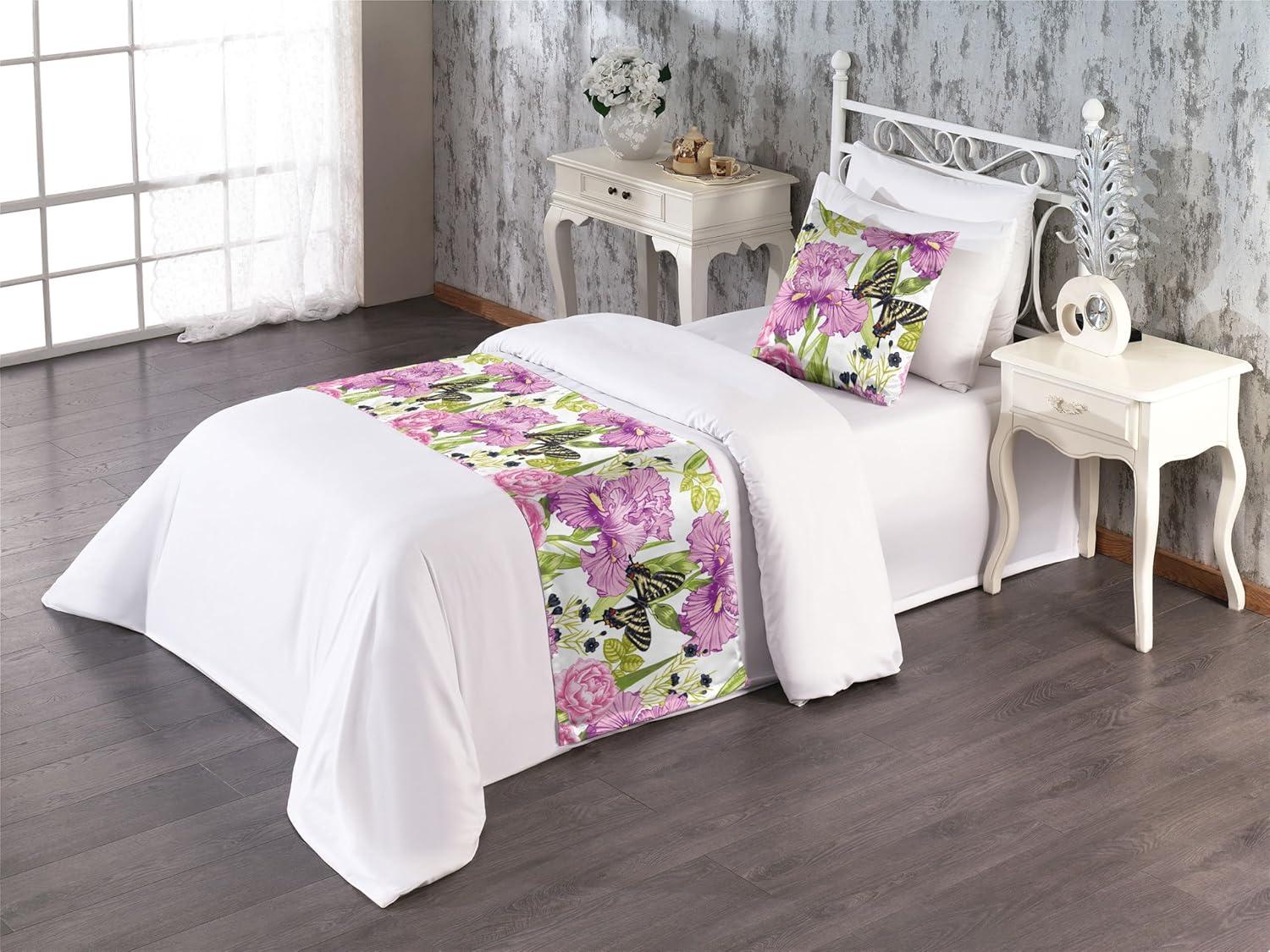 imageAmbesonne Garden Bed Runner Set Flowers Watercolor Splashes Valentine Romantic Theme Illustration Decorative Bedding Scarf and a Pillow Sham for Hotels Homes Twin Dark Pink Coral and BlushAvocado Green Pale Purple