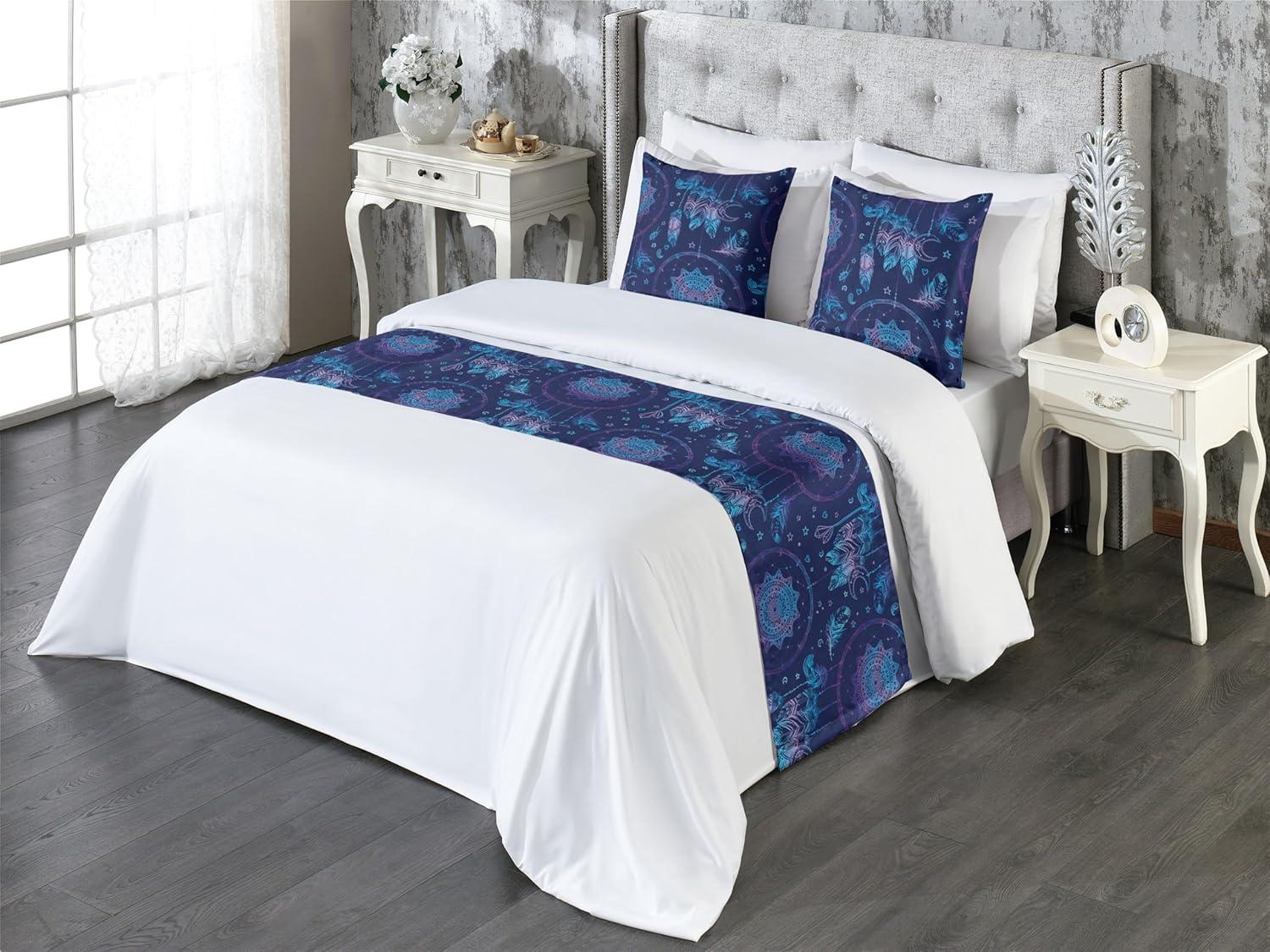 imageAmbesonne Garden Bed Runner Set Flowers Watercolor Splashes Valentine Romantic Theme Illustration Decorative Bedding Scarf and a Pillow Sham for Hotels Homes Twin Dark Pink Coral and BlushSky Blue and Dark Purple
