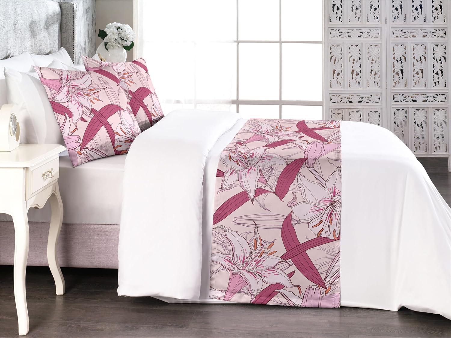 imageAmbesonne Garden Bed Runner Set Flowers Watercolor Splashes Valentine Romantic Theme Illustration Decorative Bedding Scarf and a Pillow Sham for Hotels Homes Twin Dark Pink Coral and BlushPastel Pink and Blush