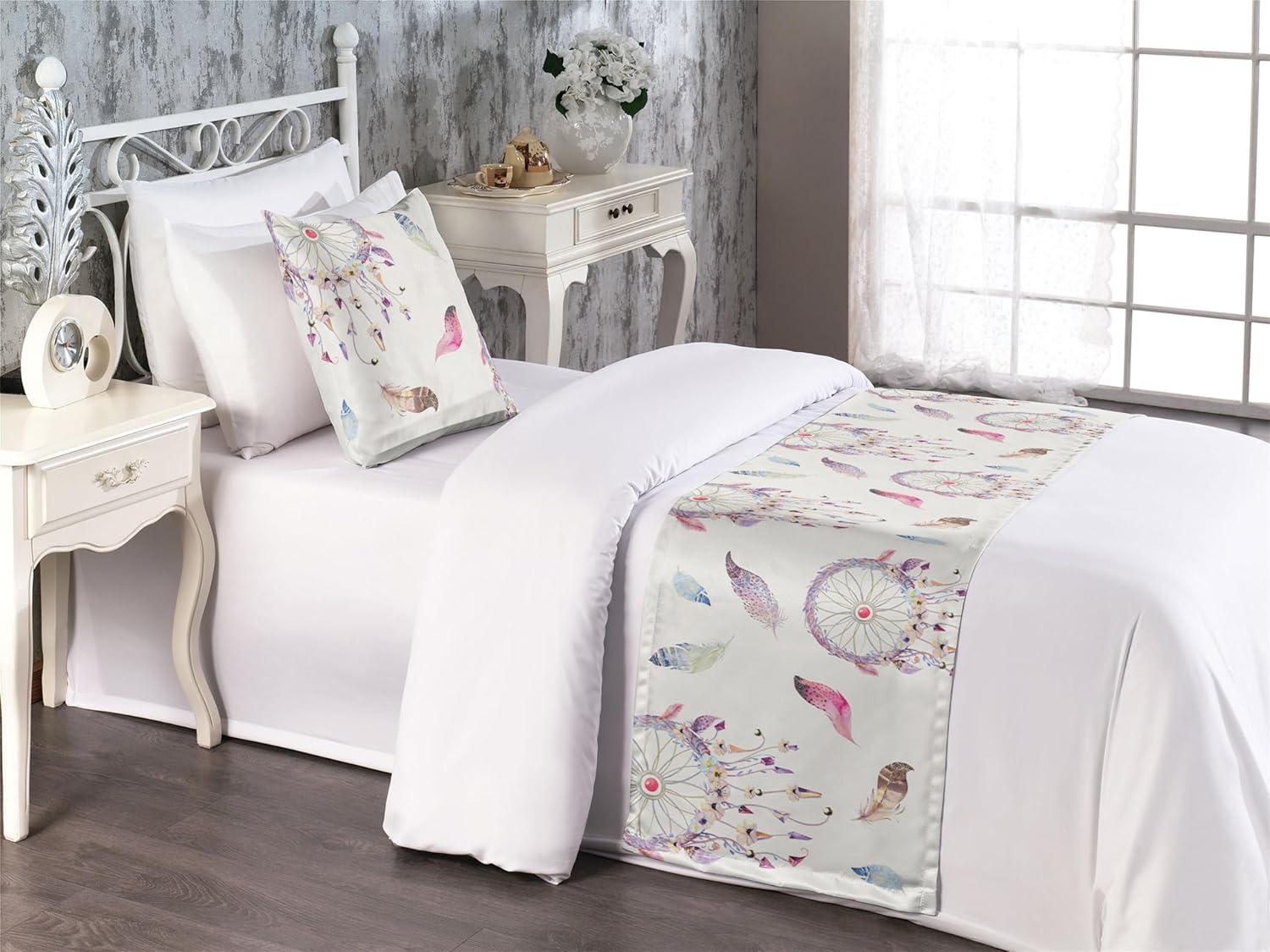 imageAmbesonne Garden Bed Runner Set Flowers Watercolor Splashes Valentine Romantic Theme Illustration Decorative Bedding Scarf and a Pillow Sham for Hotels Homes Twin Dark Pink Coral and BlushDried Rose and Ceil Blue