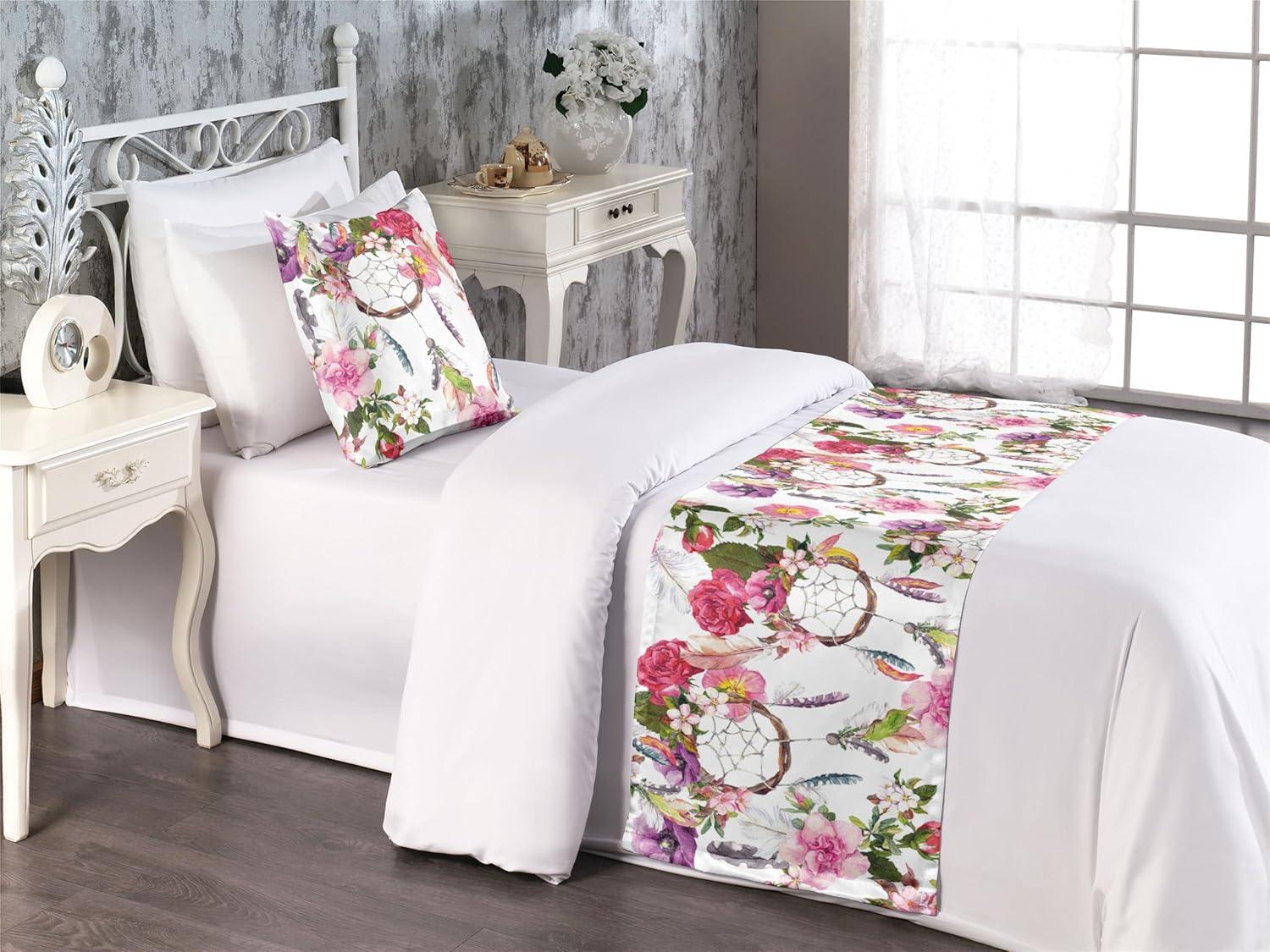 imageAmbesonne Garden Bed Runner Set Flowers Watercolor Splashes Valentine Romantic Theme Illustration Decorative Bedding Scarf and a Pillow Sham for Hotels Homes Twin Dark Pink Coral and BlushSoft Pink and Pale Purple