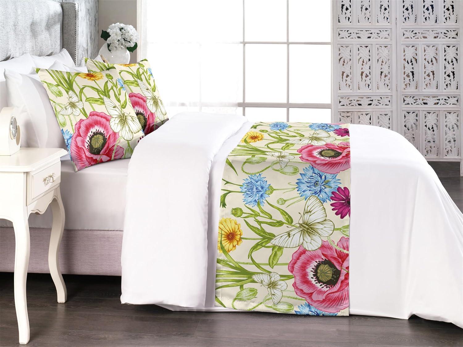 imageAmbesonne Garden Bed Runner Set Flowers Watercolor Splashes Valentine Romantic Theme Illustration Decorative Bedding Scarf and a Pillow Sham for Hotels Homes Twin Dark Pink Coral and BlushApple Green and Dark Pink