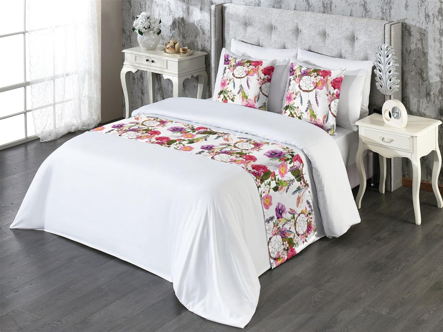 imageAmbesonne Garden Bed Runner Set Flowers Watercolor Splashes Valentine Romantic Theme Illustration Decorative Bedding Scarf and a Pillow Sham for Hotels Homes Twin Dark Pink Coral and BlushSoft Pink and Pale Purple