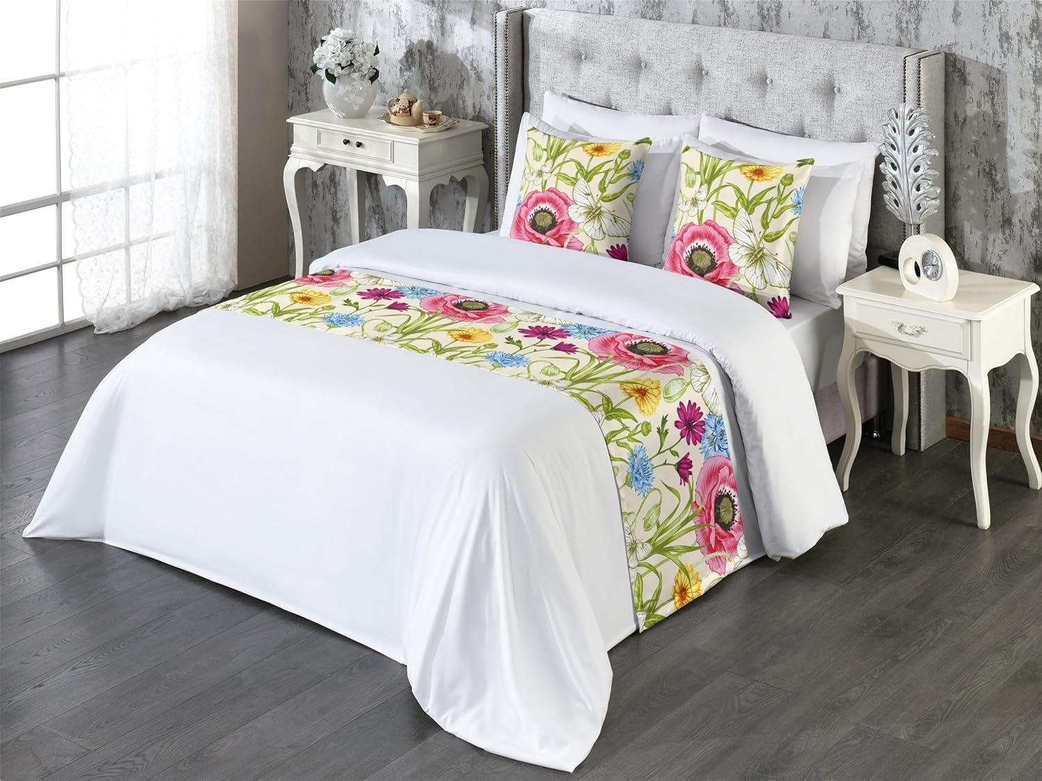 imageAmbesonne Garden Bed Runner Set Flowers Watercolor Splashes Valentine Romantic Theme Illustration Decorative Bedding Scarf and a Pillow Sham for Hotels Homes Twin Dark Pink Coral and BlushApple Green and Dark Pink