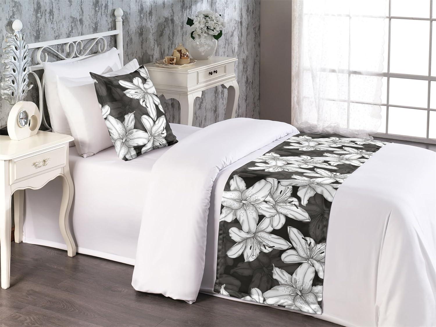 imageAmbesonne Garden Bed Runner Set Flowers Watercolor Splashes Valentine Romantic Theme Illustration Decorative Bedding Scarf and a Pillow Sham for Hotels Homes Twin Dark Pink Coral and BlushCharcoal Grey and White