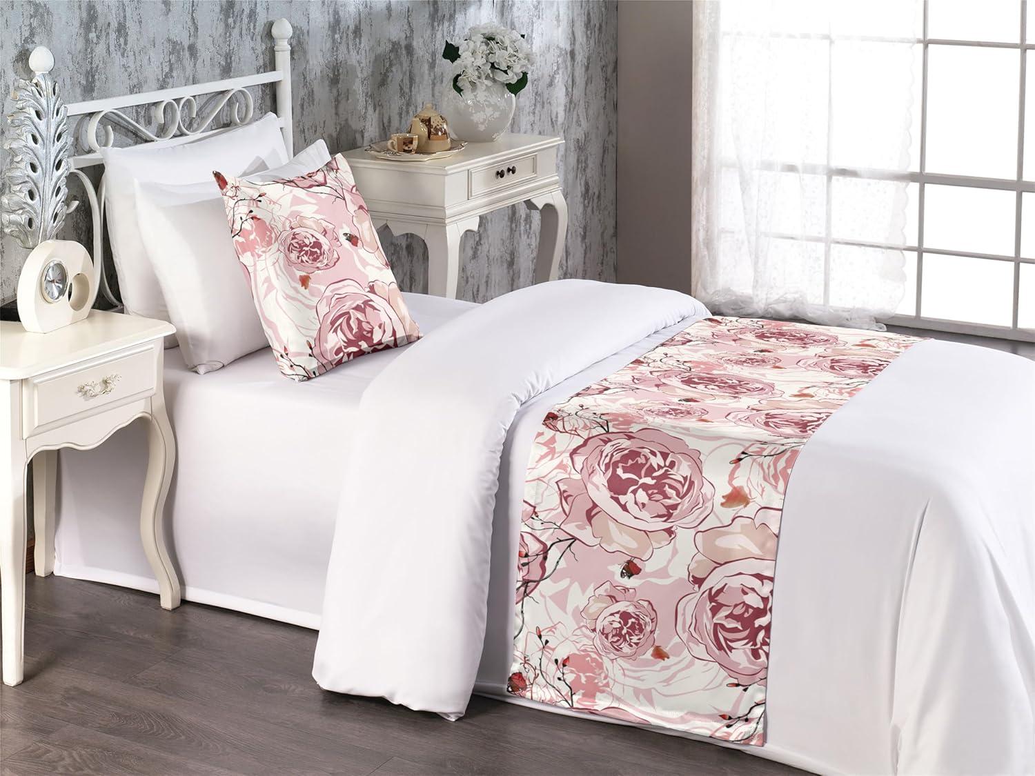 imageAmbesonne Garden Bed Runner Set Flowers Watercolor Splashes Valentine Romantic Theme Illustration Decorative Bedding Scarf and a Pillow Sham for Hotels Homes Twin Dark Pink Coral and BlushPale Maroon Blush and Ginger