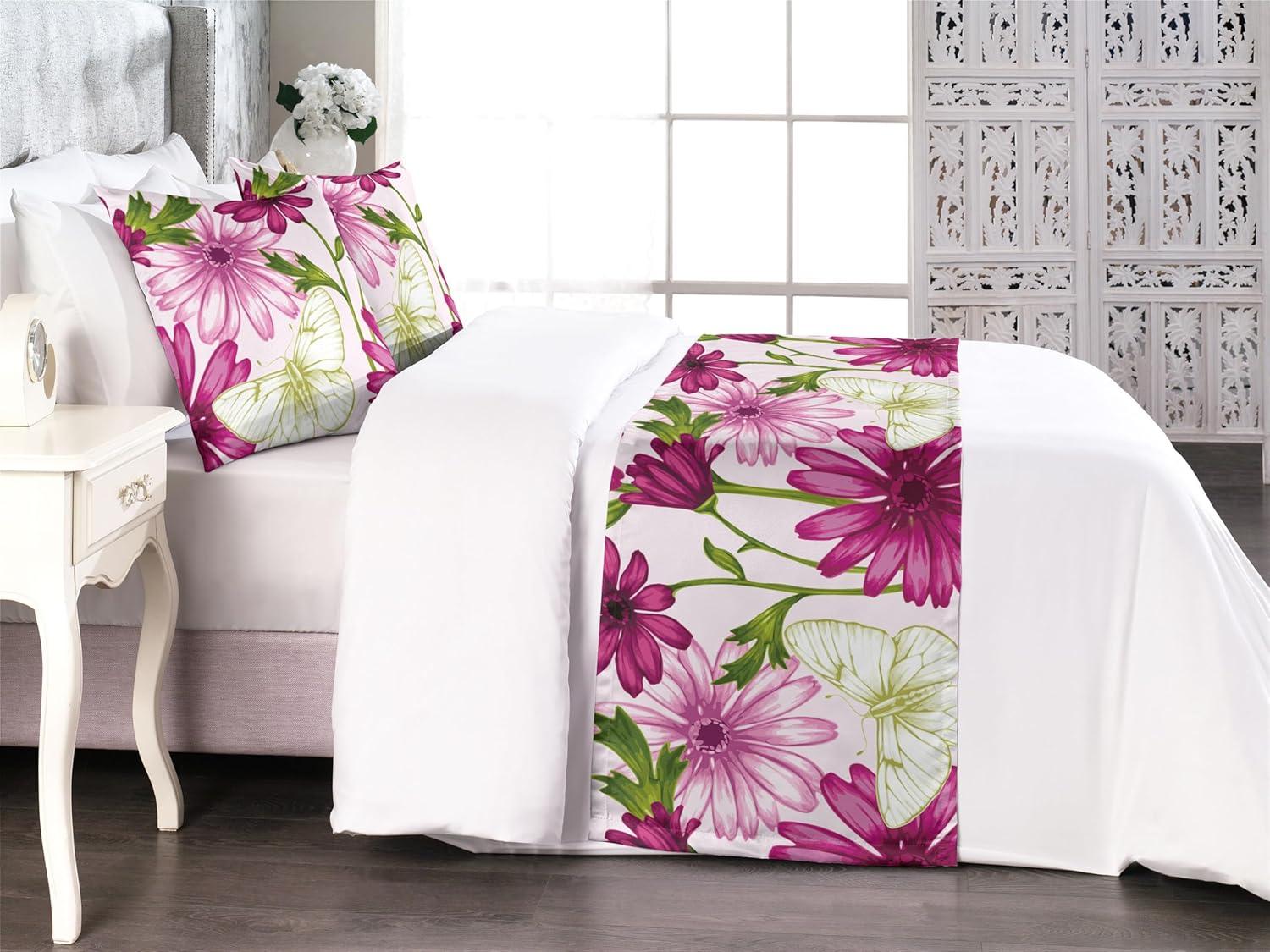 imageAmbesonne Garden Bed Runner Set Flowers Watercolor Splashes Valentine Romantic Theme Illustration Decorative Bedding Scarf and a Pillow Sham for Hotels Homes Twin Dark Pink Coral and BlushOlive Green and Dried Rose