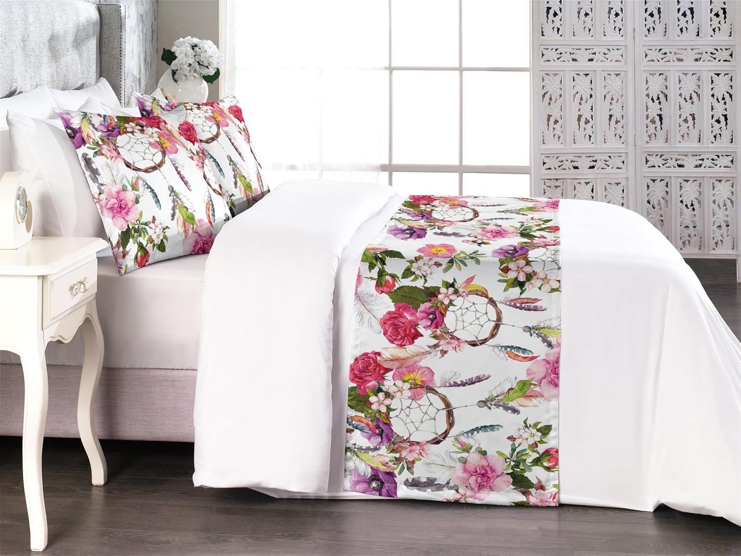 imageAmbesonne Garden Bed Runner Set Flowers Watercolor Splashes Valentine Romantic Theme Illustration Decorative Bedding Scarf and a Pillow Sham for Hotels Homes Twin Dark Pink Coral and BlushSoft Pink and Pale Purple