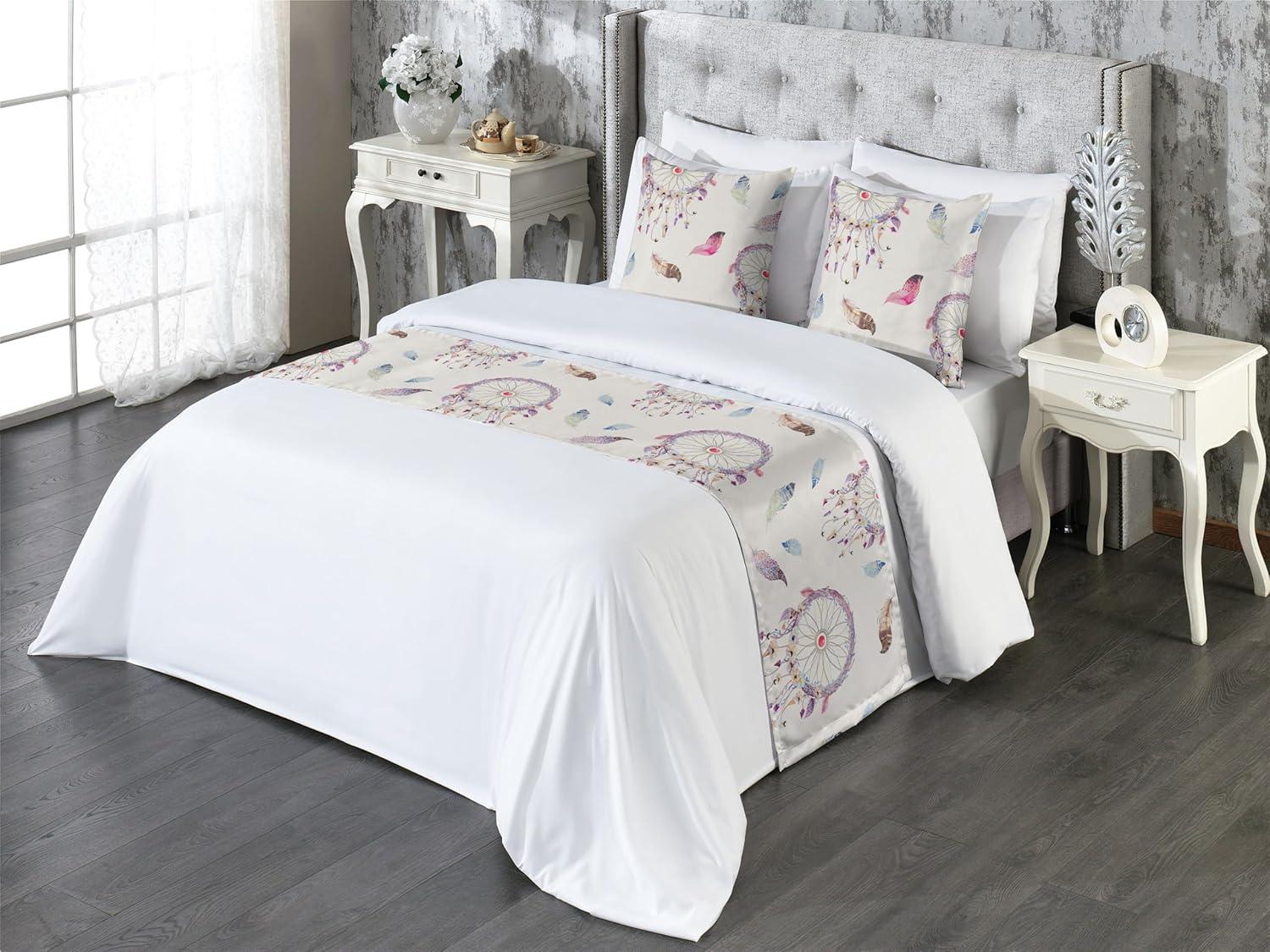 imageAmbesonne Garden Bed Runner Set Flowers Watercolor Splashes Valentine Romantic Theme Illustration Decorative Bedding Scarf and a Pillow Sham for Hotels Homes Twin Dark Pink Coral and BlushDried Rose and Ceil Blue