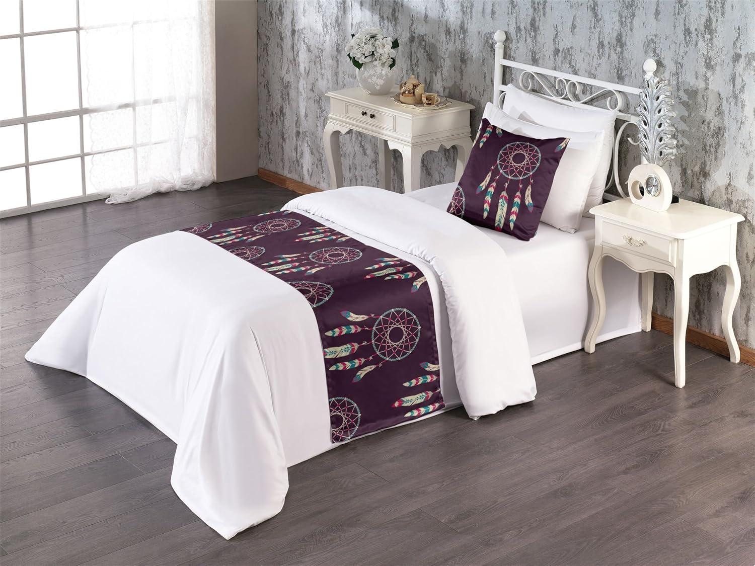 imageAmbesonne Garden Bed Runner Set Flowers Watercolor Splashes Valentine Romantic Theme Illustration Decorative Bedding Scarf and a Pillow Sham for Hotels Homes Twin Dark Pink Coral and BlushDark Purple and Teal
