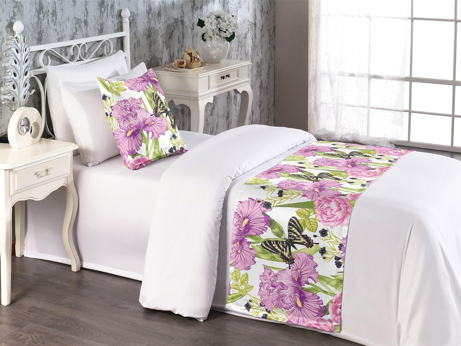imageAmbesonne Garden Bed Runner Set Flowers Watercolor Splashes Valentine Romantic Theme Illustration Decorative Bedding Scarf and a Pillow Sham for Hotels Homes Twin Dark Pink Coral and BlushAvocado Green Pale Purple