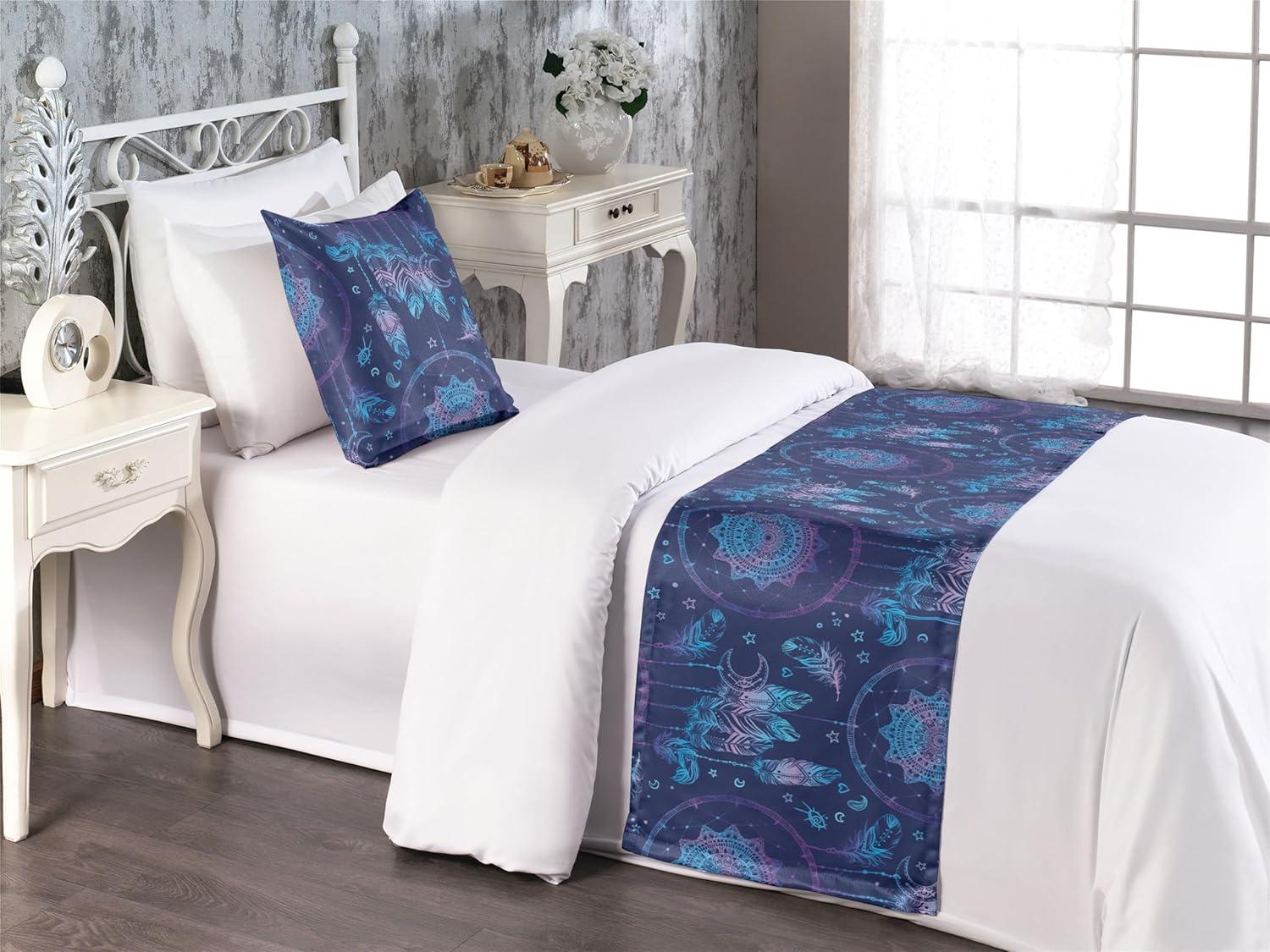 imageAmbesonne Garden Bed Runner Set Flowers Watercolor Splashes Valentine Romantic Theme Illustration Decorative Bedding Scarf and a Pillow Sham for Hotels Homes Twin Dark Pink Coral and BlushSky Blue and Dark Purple