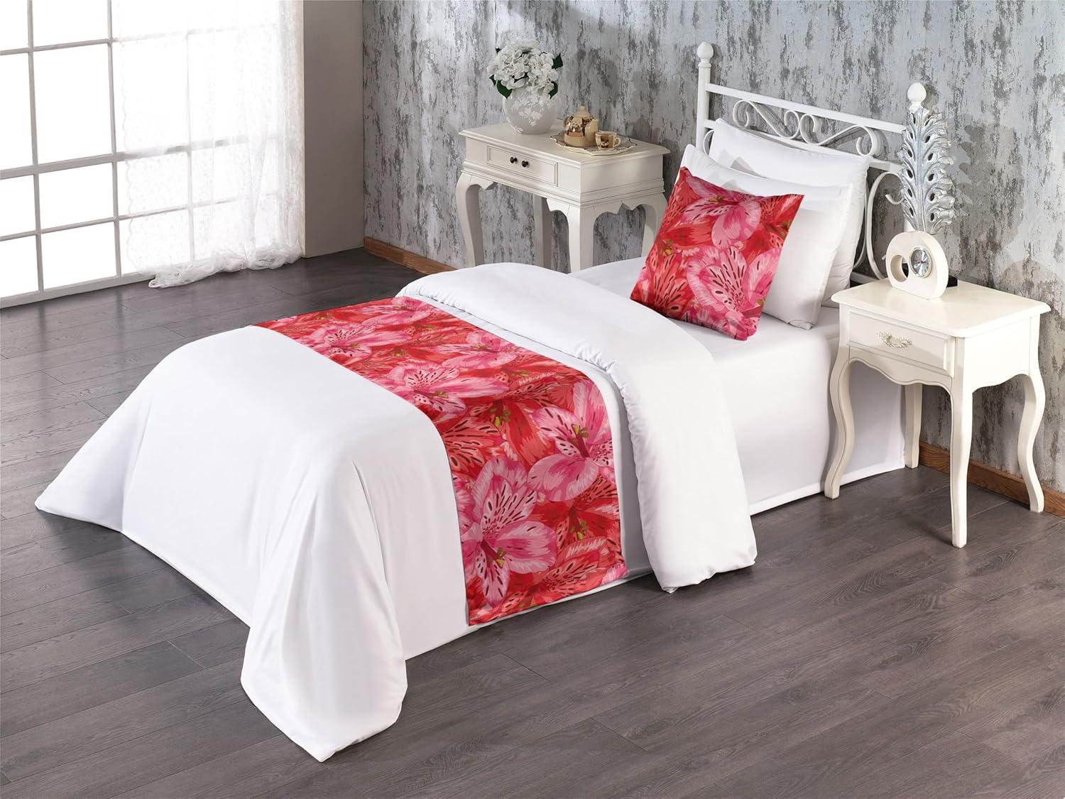 imageAmbesonne Garden Bed Runner Set Flowers Watercolor Splashes Valentine Romantic Theme Illustration Decorative Bedding Scarf and a Pillow Sham for Hotels Homes Twin Dark Pink Coral and BlushPastel Pink and Dark Coral