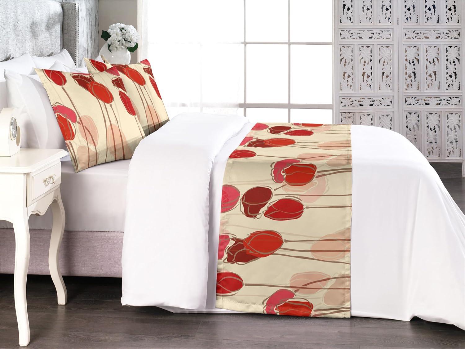 imageAmbesonne Garden Bed Runner Set Flowers Watercolor Splashes Valentine Romantic Theme Illustration Decorative Bedding Scarf and a Pillow Sham for Hotels Homes Twin Dark Pink Coral and BlushScarlet and Dark Coral