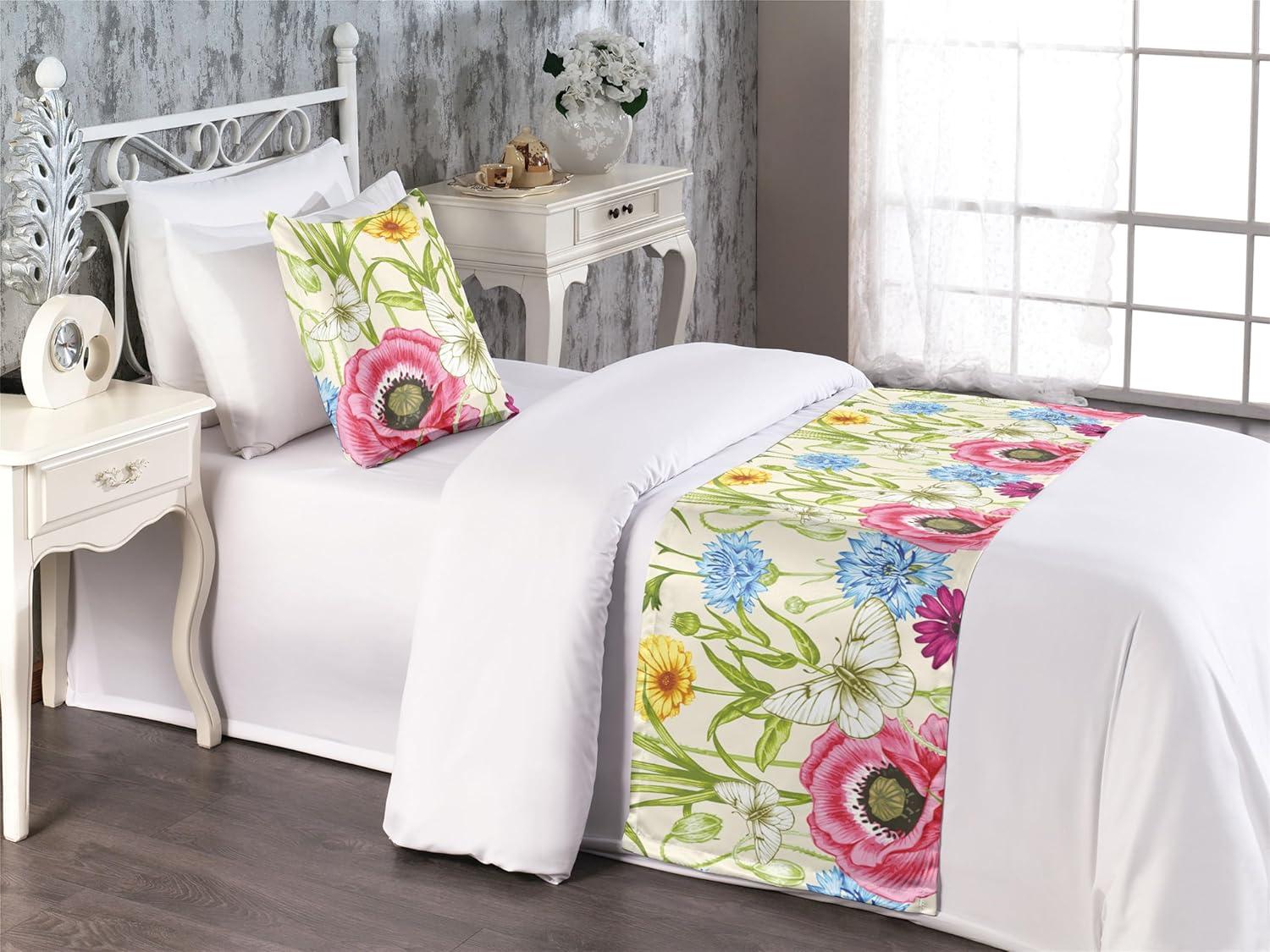 imageAmbesonne Garden Bed Runner Set Flowers Watercolor Splashes Valentine Romantic Theme Illustration Decorative Bedding Scarf and a Pillow Sham for Hotels Homes Twin Dark Pink Coral and BlushApple Green and Dark Pink